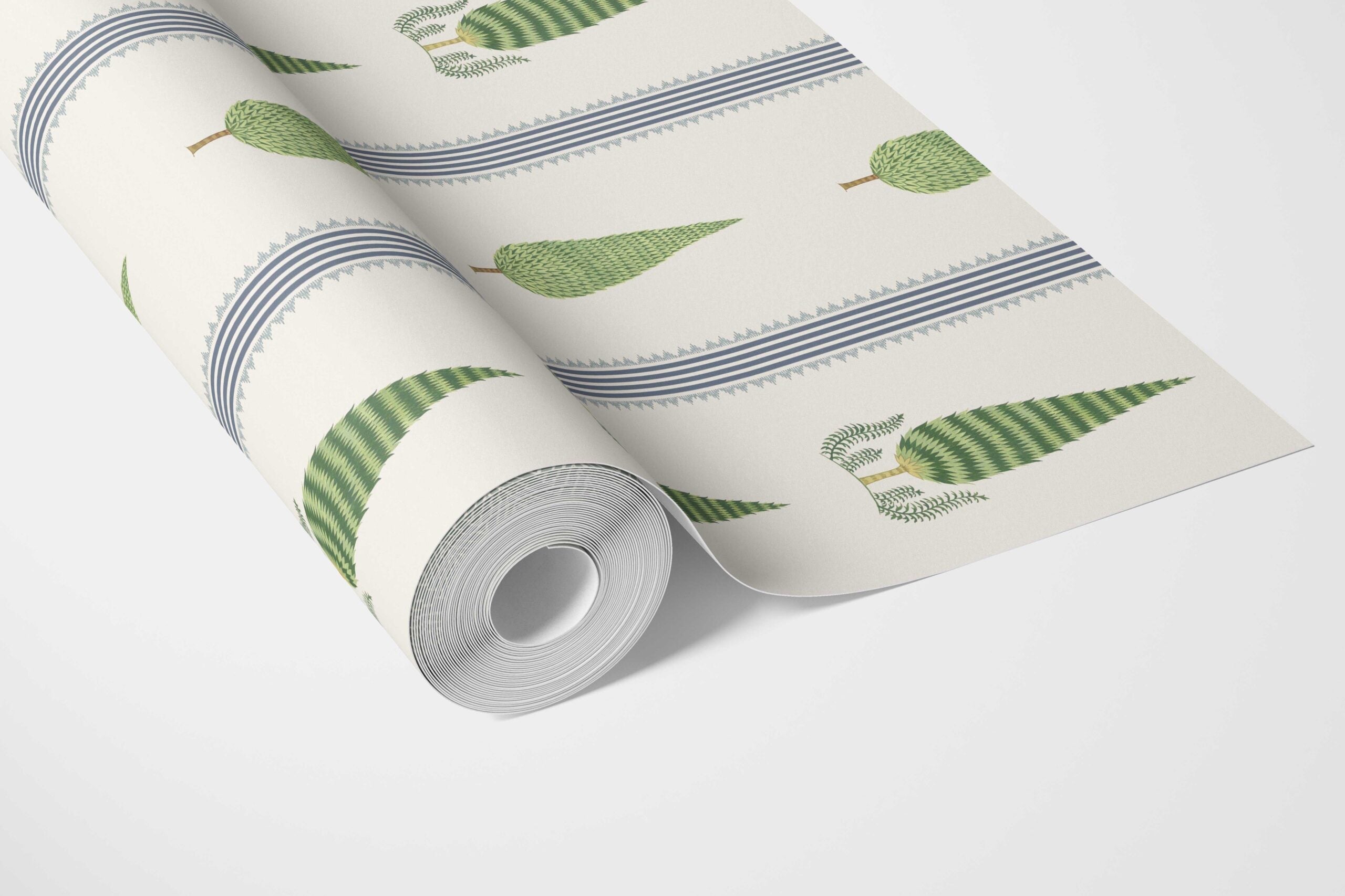 Modern Floral/ Botanical Leaf Print Bathroom Wallpaper (Green/ White/ Blue)