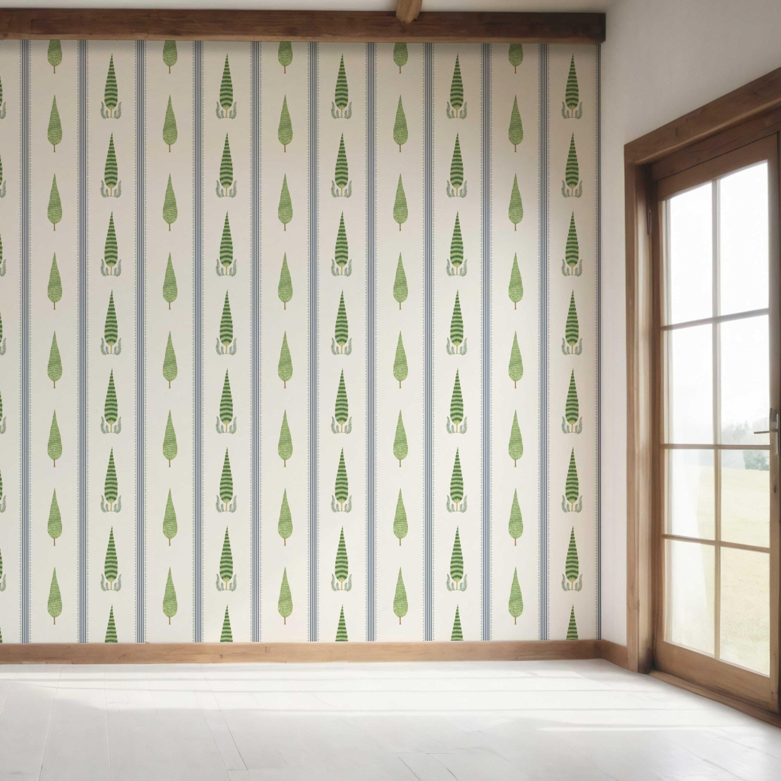Modern Floral/ Botanical Leaf Print Bedroom Wallpaper (Green/ White/ Blue)