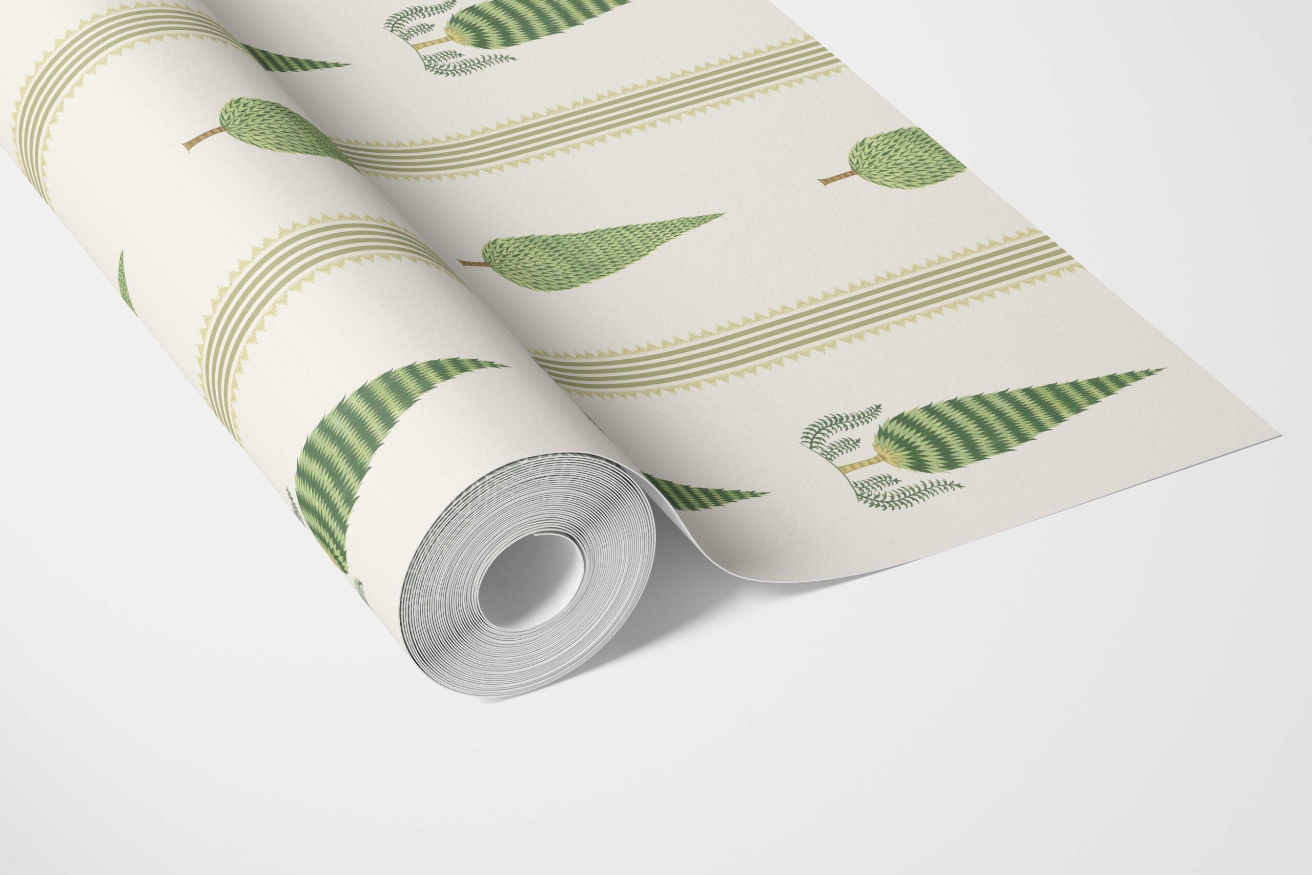 Modern Floral/ Botanical Leaf Print Bathroom Wallpaper Sample (Green/ White)