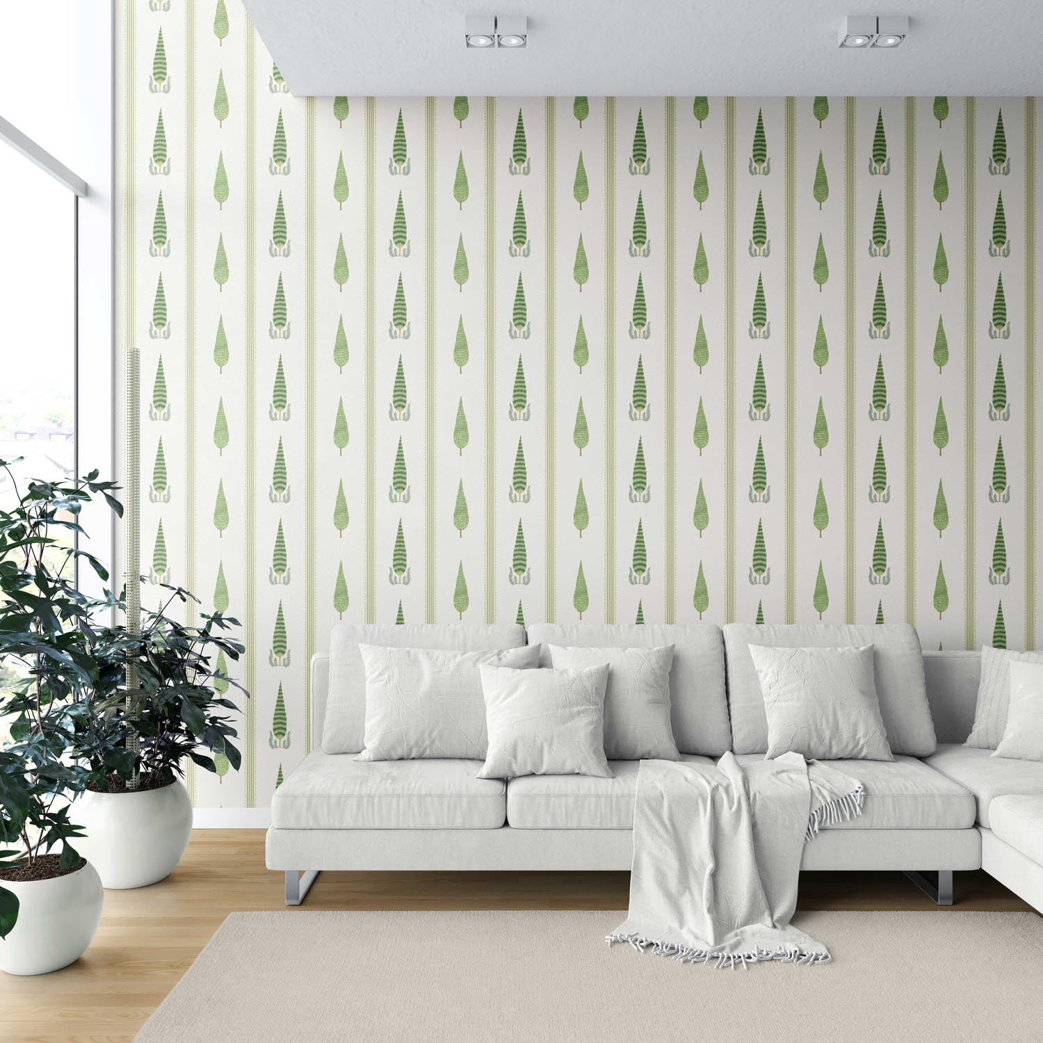 Modern Floral/ Botanical Leaf Print Shower Toilet Wallpaper Sample (Green/ White)