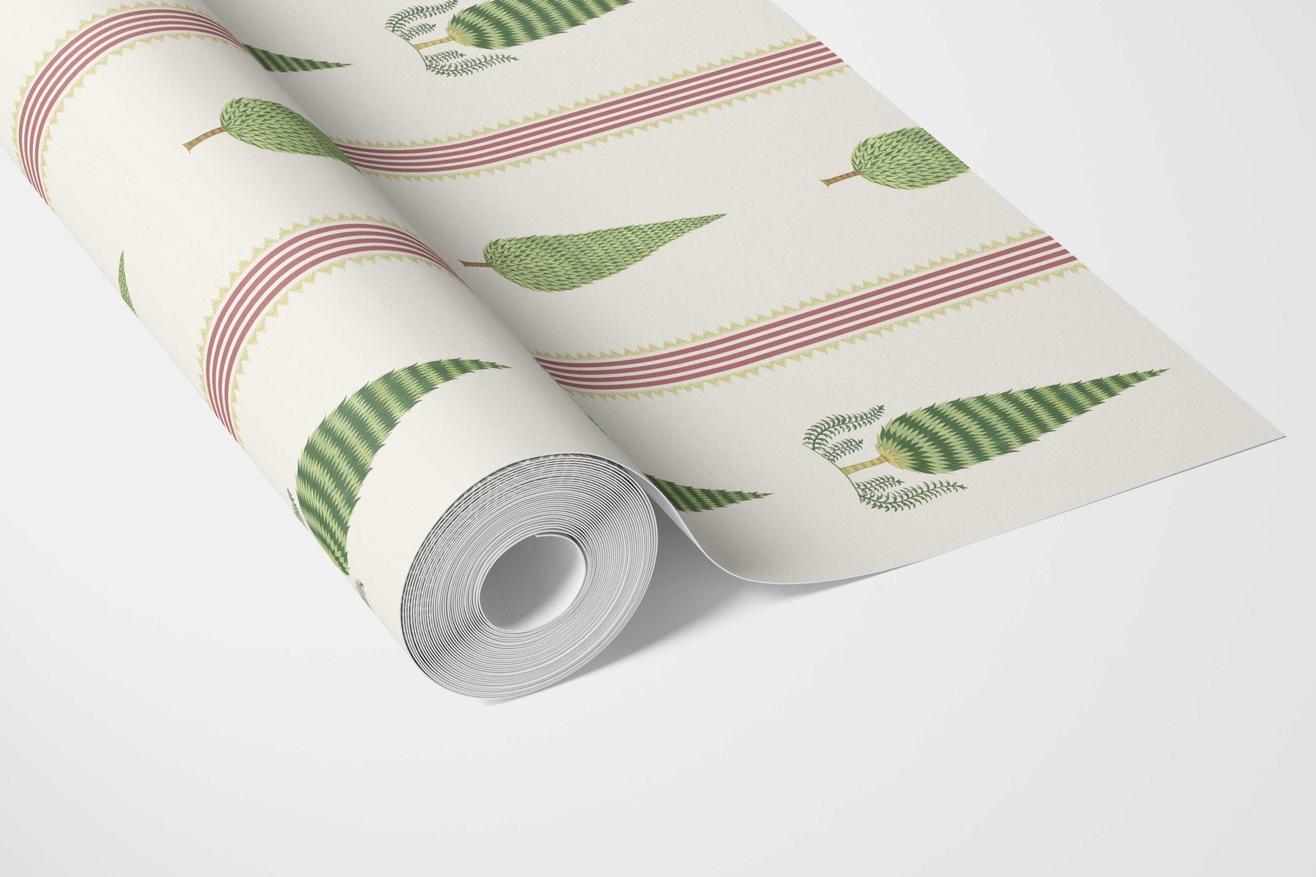 Modern Floral/ Botanical Leaf Print Bathroom Wallpaper Sample (Red/ Green/ White)