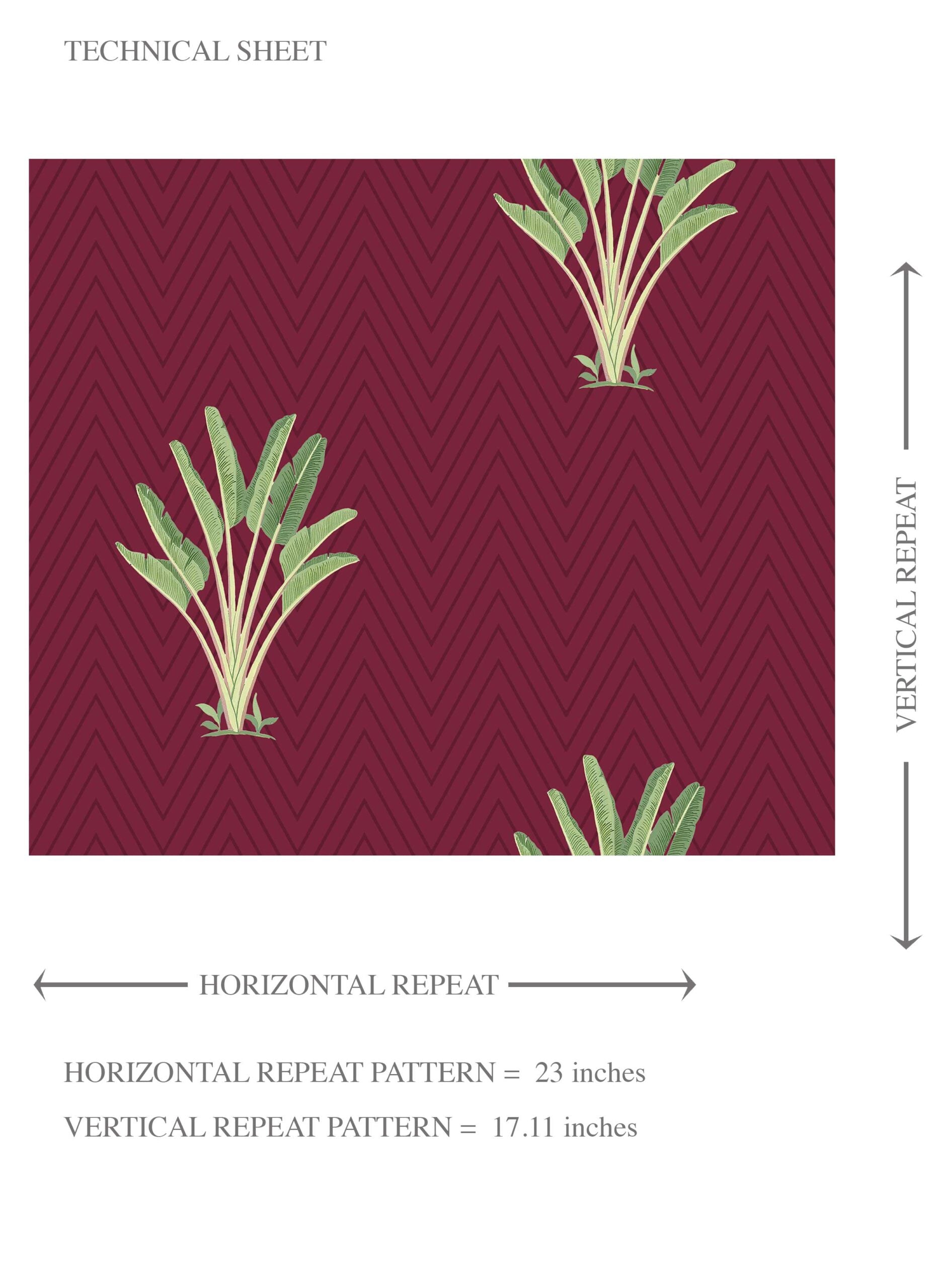 Botanical/ Floral Block Print Kids Room Wallpaper Sample (Deep Red/ Green)
