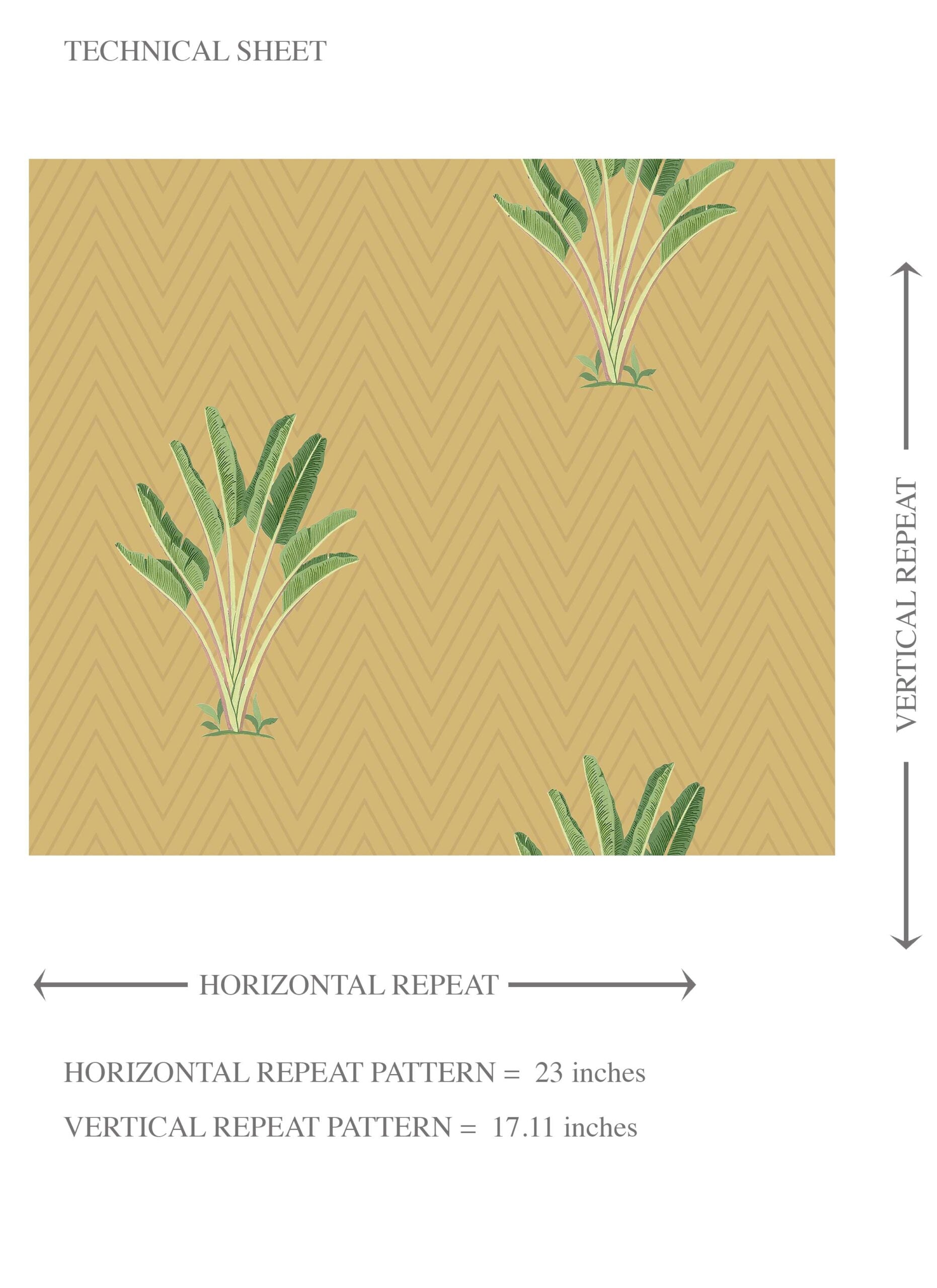 Botanical/ Floral Block Print Kids Room Wallpaper Sample (Mustard Yellow/ Green)