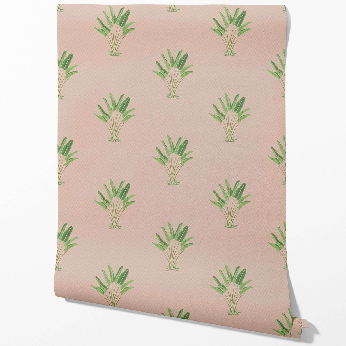 Botanical/ Floral Block Print Kitchen Wallpaper Sample (Dusty Pink/ Green)