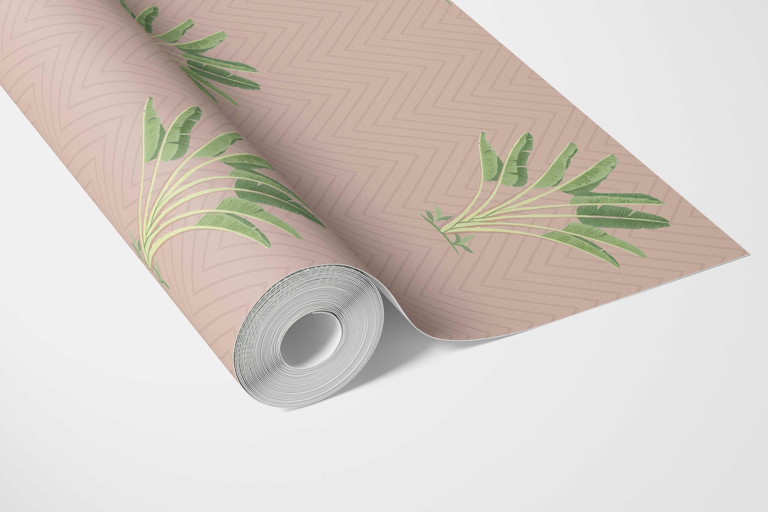 Botanical/ Floral Block Print Bathroom Wallpaper Sample (Dusty Pink/ Green)