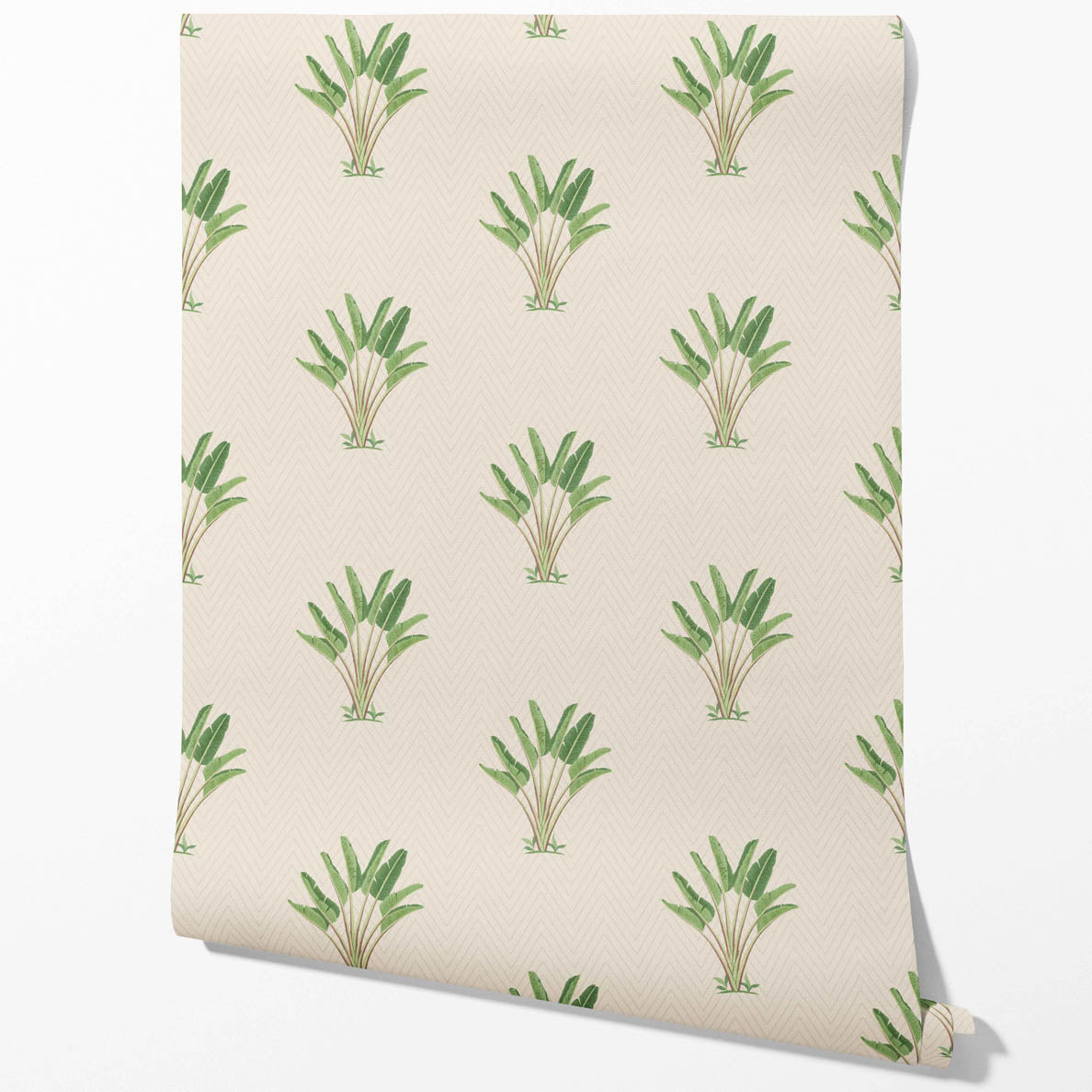 Botanical/ Floral Block Print Kitchen Wallpaper Sample (Beige/ Greige/ Green)