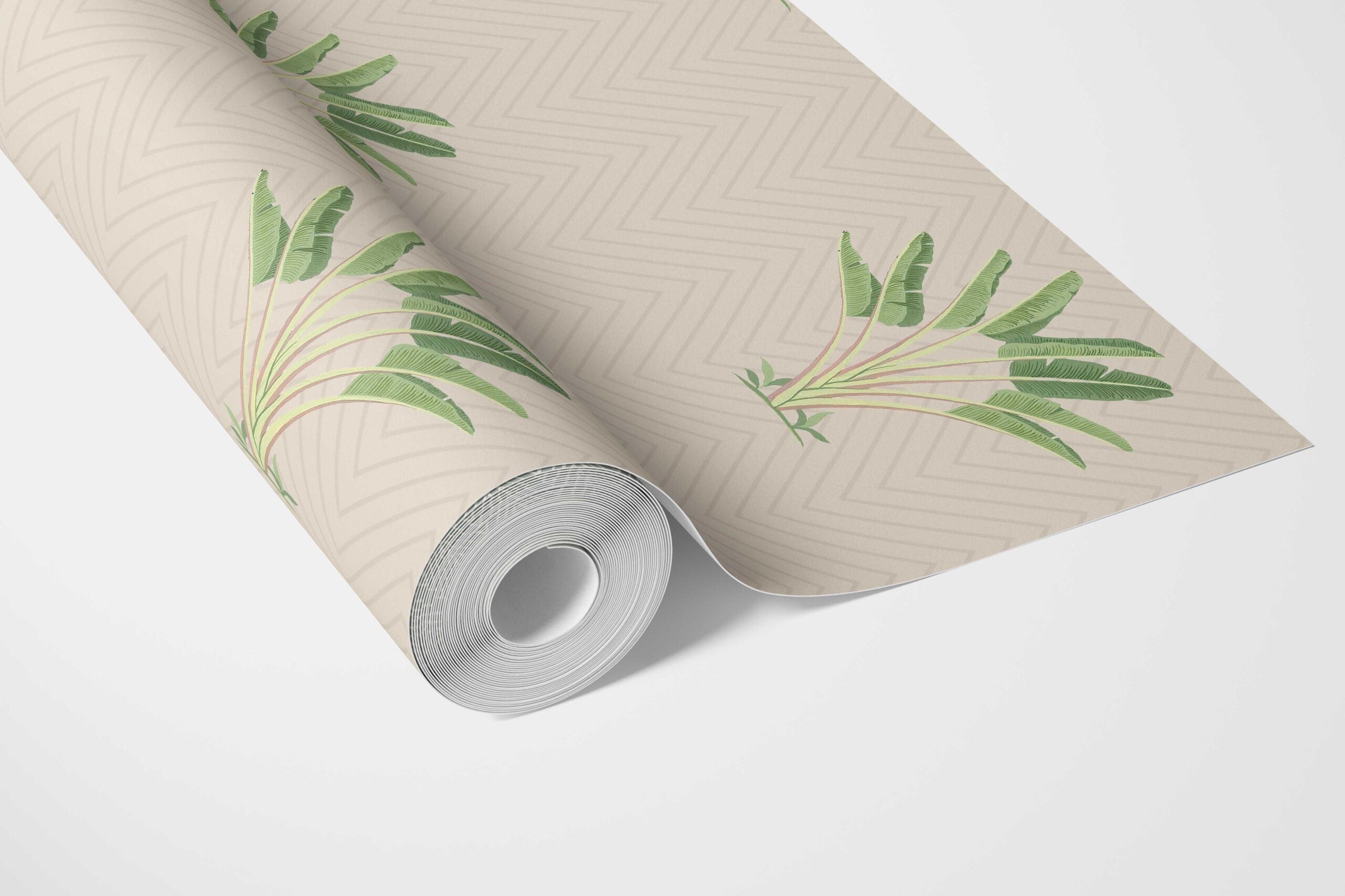 Botanical/ Floral Block Print Bathroom Wallpaper Sample (Beige/ Greige/ Green)