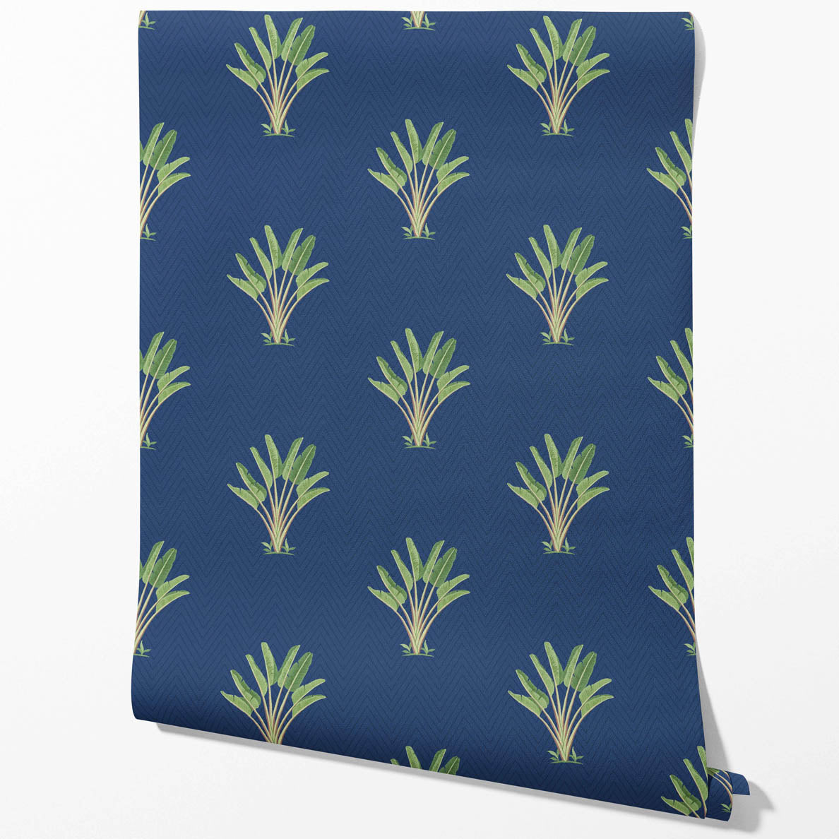 Botanical/ Floral Block Print Kitchen Wallpaper (Midnight Blue/ Green)