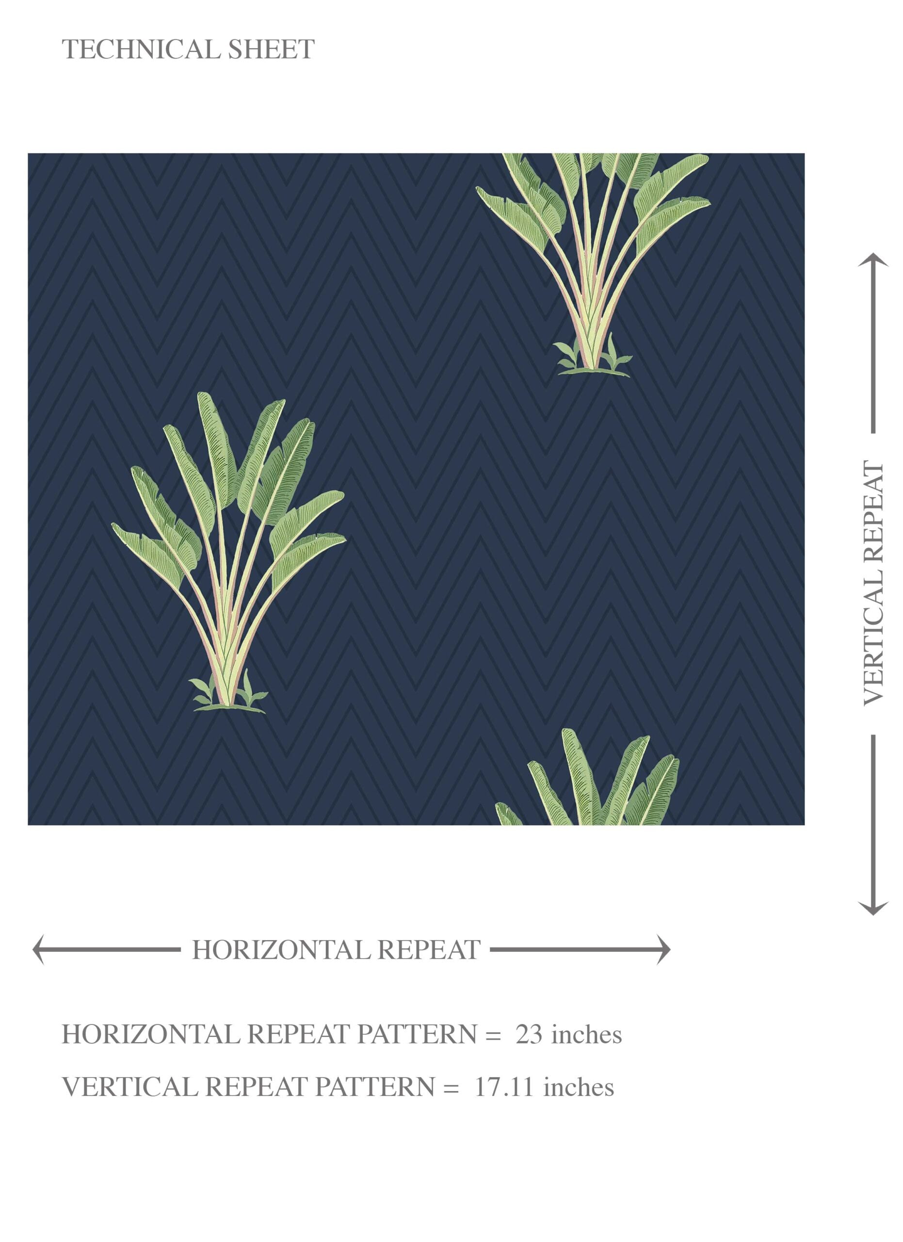 Botanical/ Floral Block Print Kids Room Wallpaper (Midnight Blue/ Green)