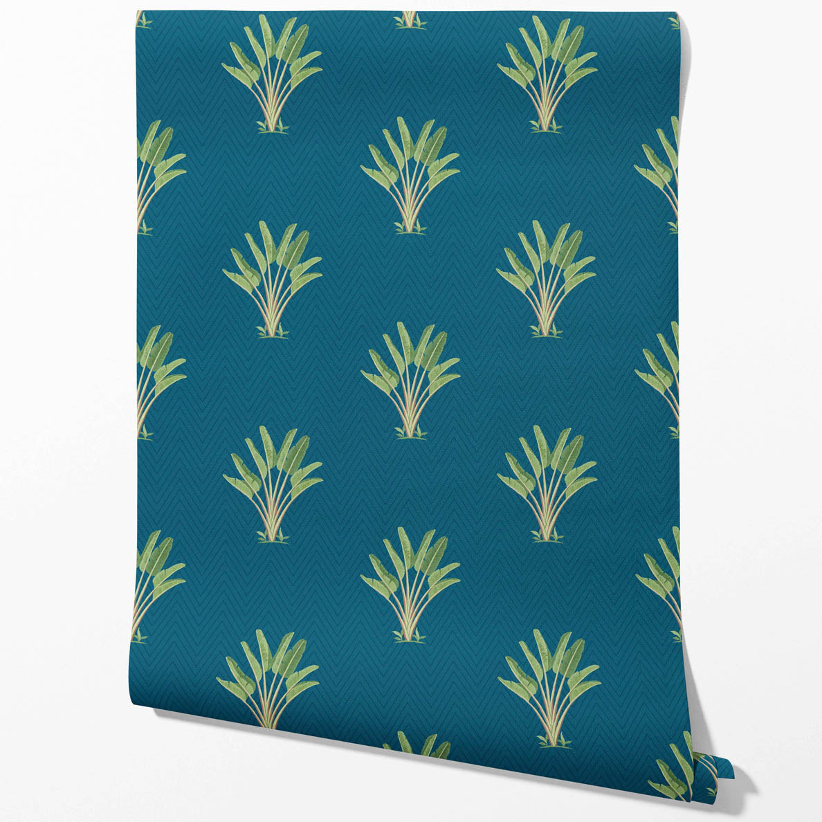 Botanical/ Floral Block Print Kitchen Wallpaper (Teal Blue/ Green)