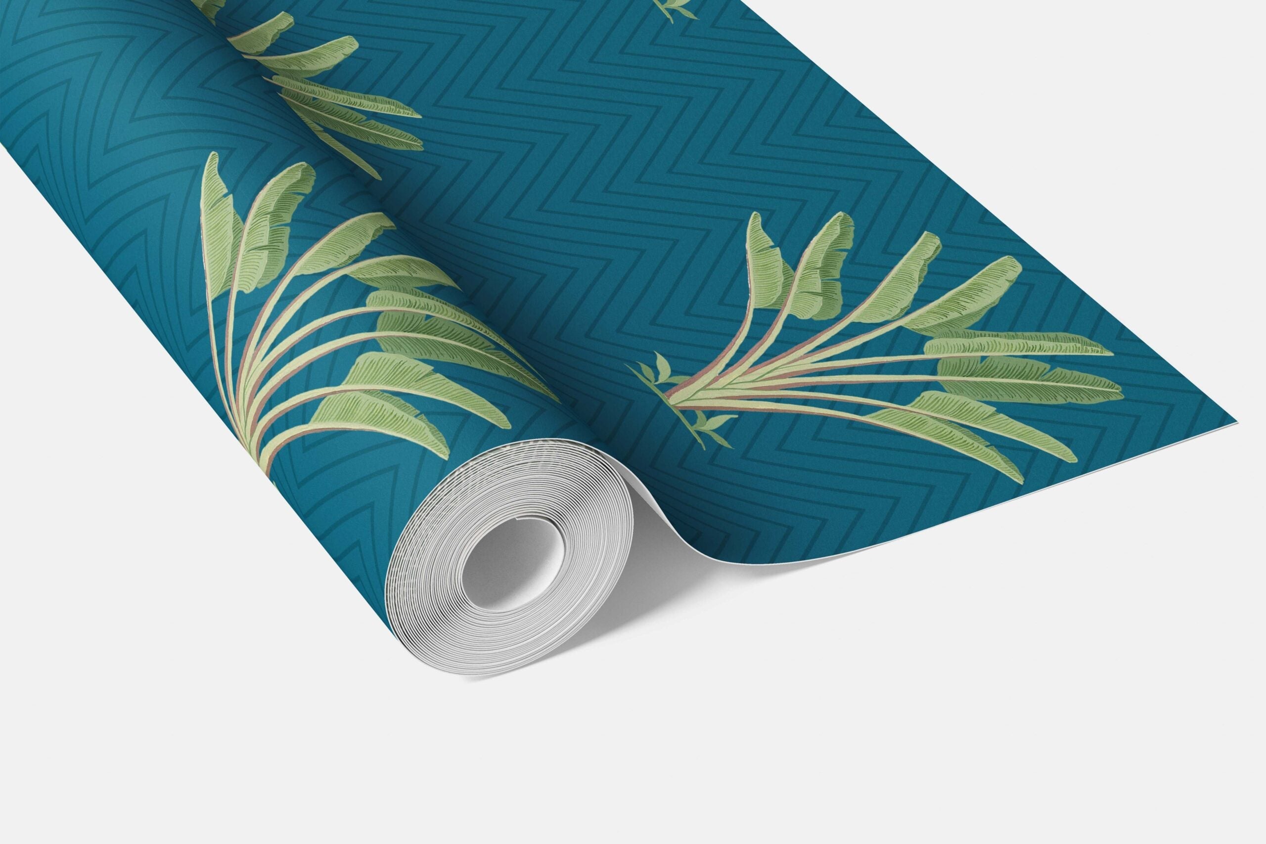 Botanical/ Floral Block Print Bathroom Wallpaper (Teal Blue/ Green)