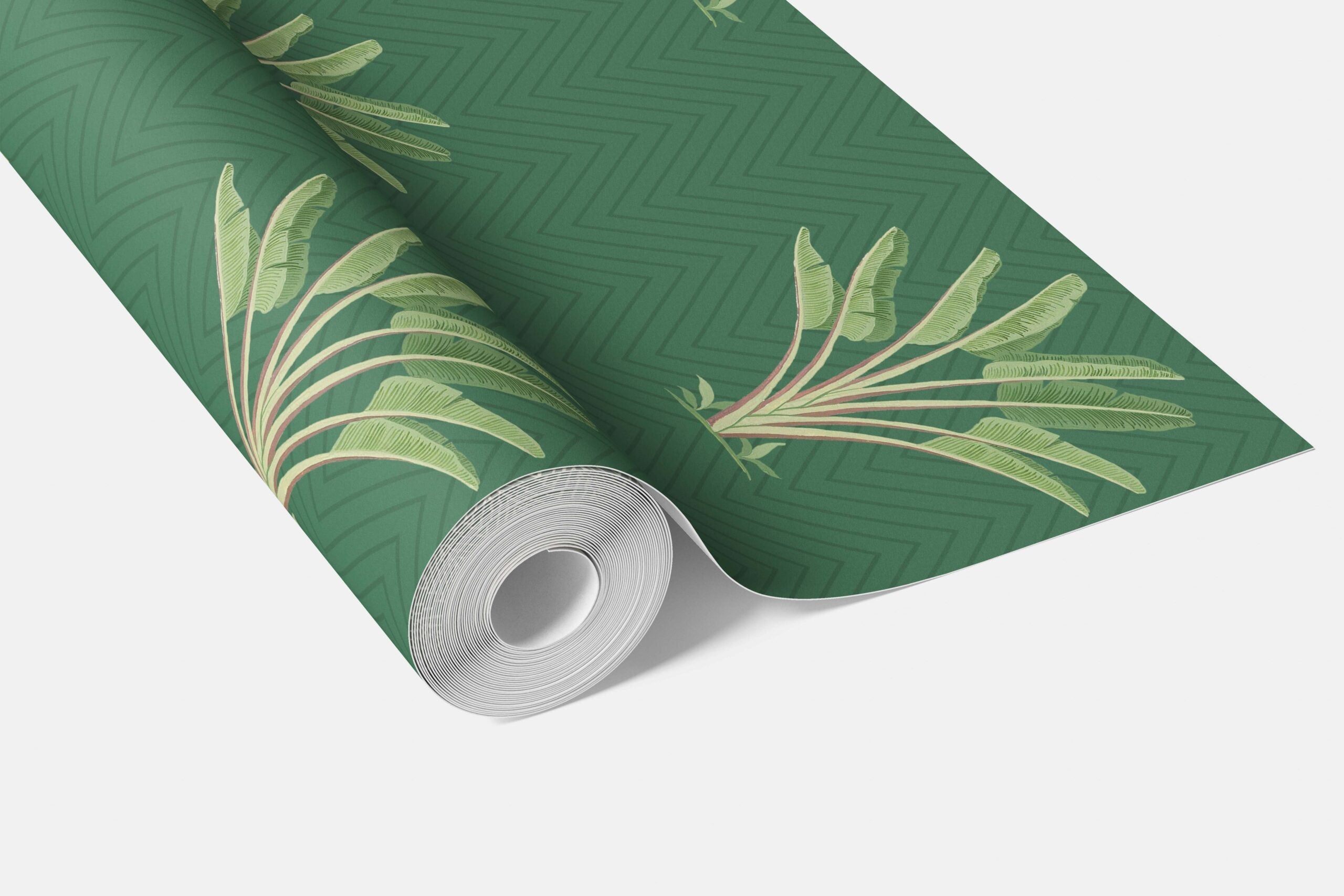 Botanical/ Floral Block Print Bathroom Wallpaper Sample (Green)