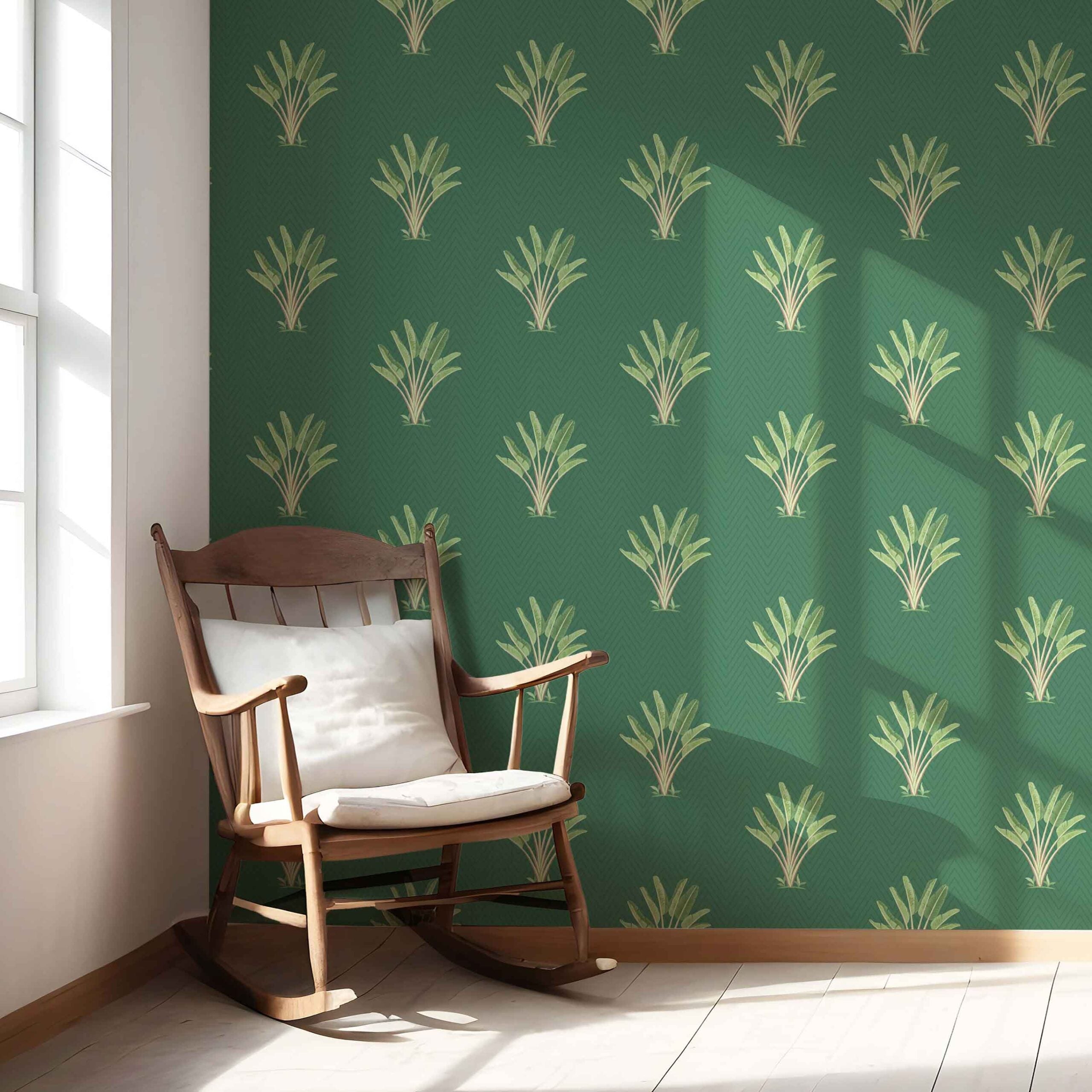 Botanical/ Floral Block Print Nursery Wallpaper Sample (Green)