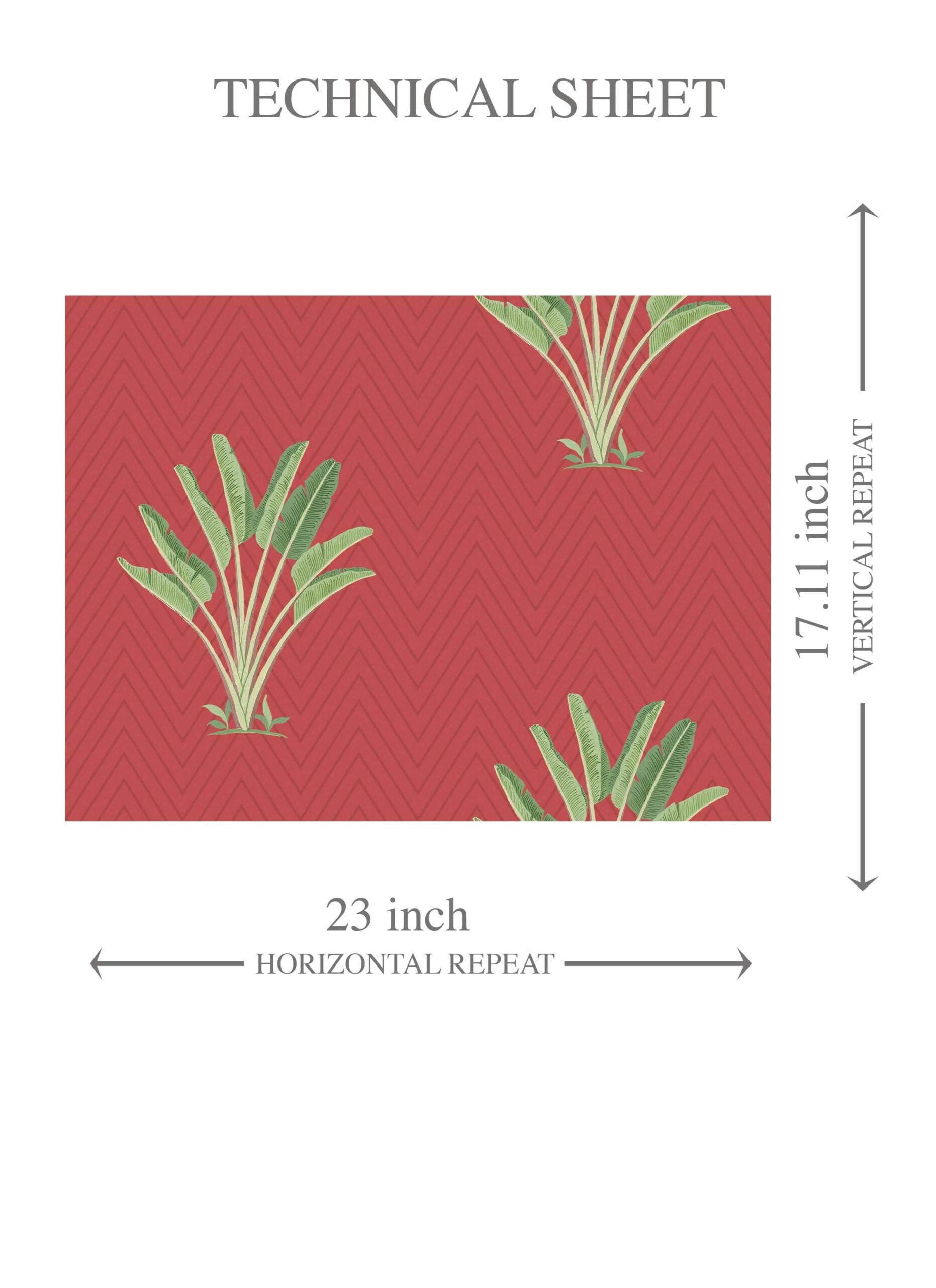 Botanical/ Floral Block Print Kids Room Wallpaper (Red-Orange/ Green)