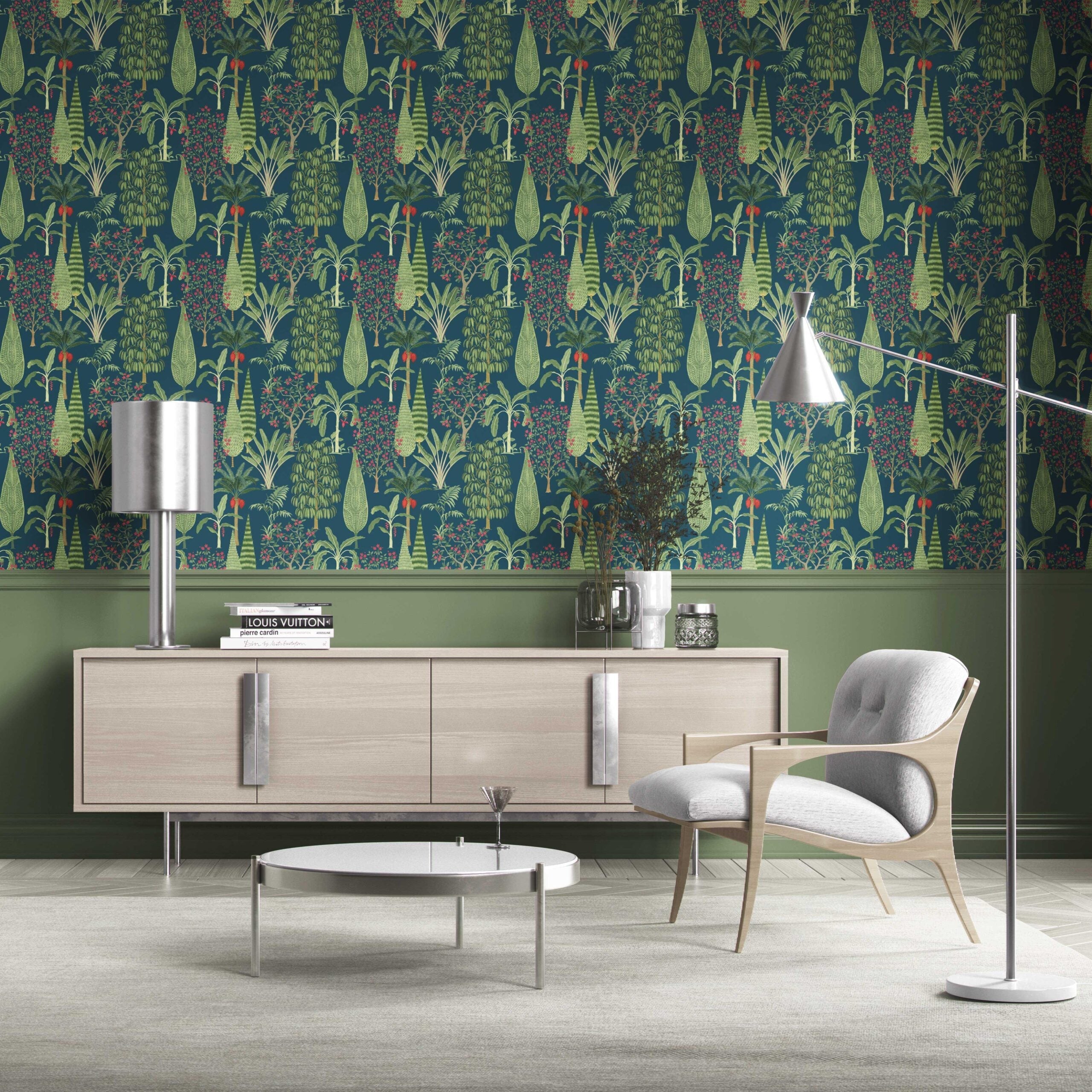 Tropical Floral/ Botanical Traditional Wallpaper (Teal Blue/ Green/ Pink)