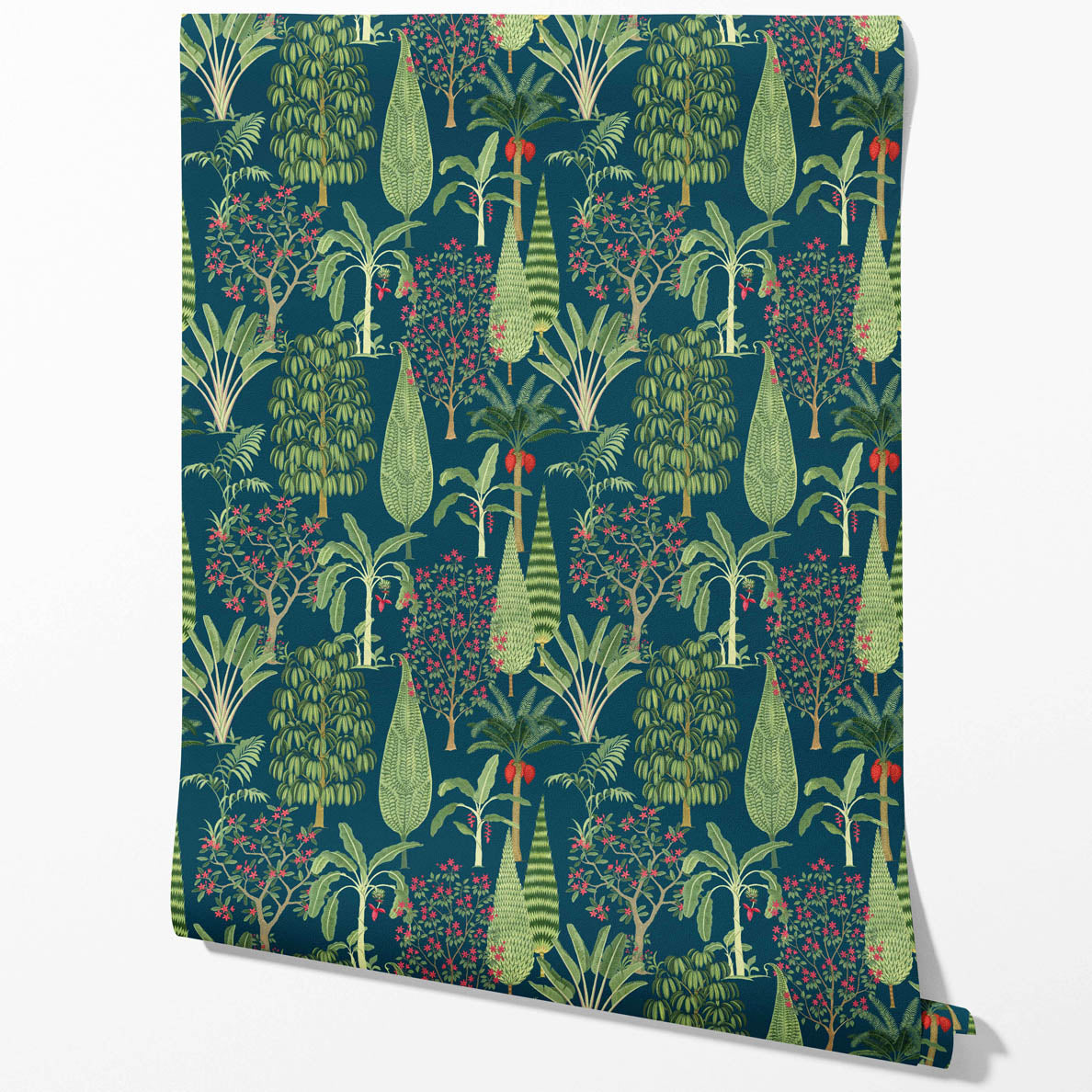 Tropical Floral/ Botanical Kitchen Wallpaper (Teal Blue/ Green/ Pink)