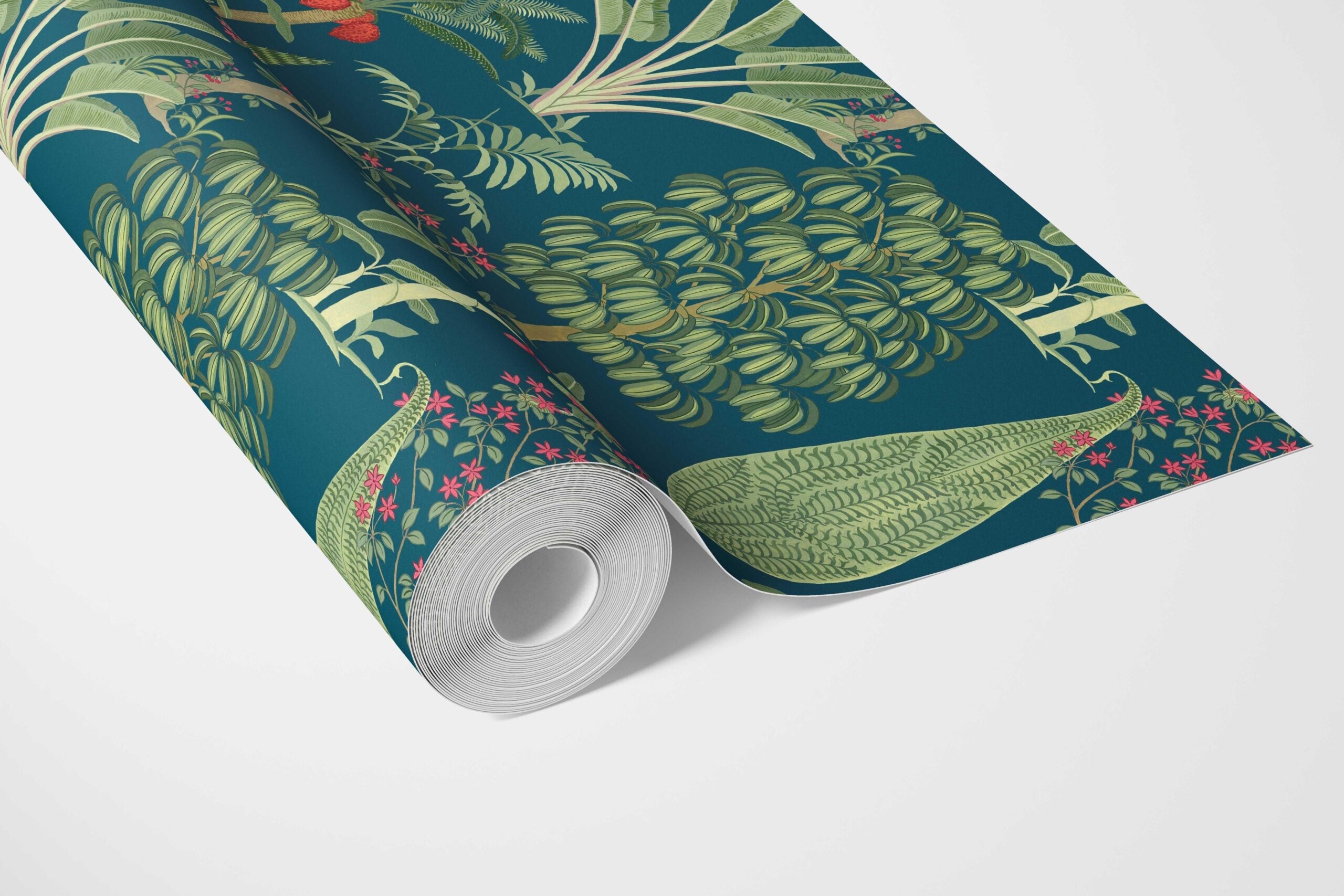 Tropical Floral/ Botanical Bathroom Wallpaper (Teal Blue/ Green/ Pink)