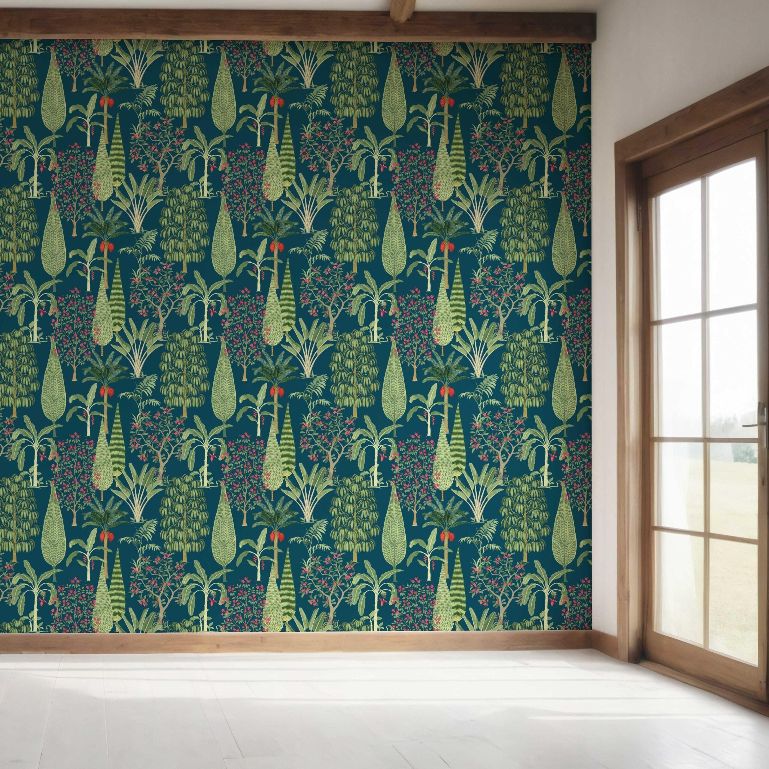 Tropical Floral/ Botanical Bedroom Wallpaper (Teal Blue/ Green/ Pink)