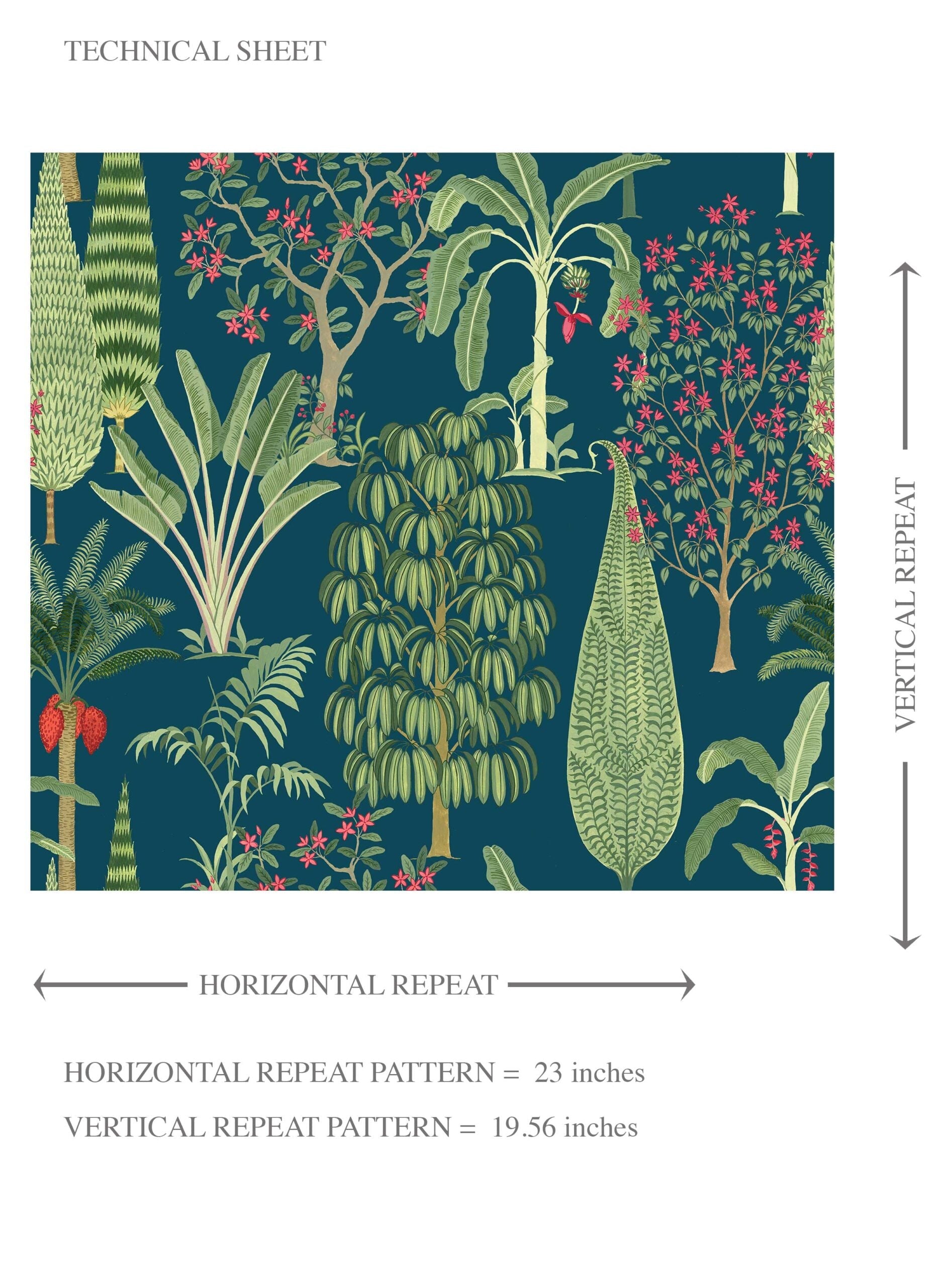 Tropical Floral/ Botanical Kids Room Wallpaper (Teal Blue/ Green/ Pink)