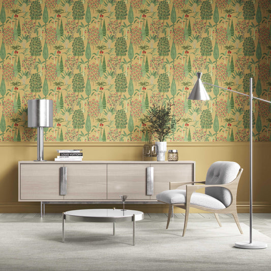 Tropical Floral/ Botanical Traditional Wallpaper Sample (Yellow/ Green/ Pink/ Red)