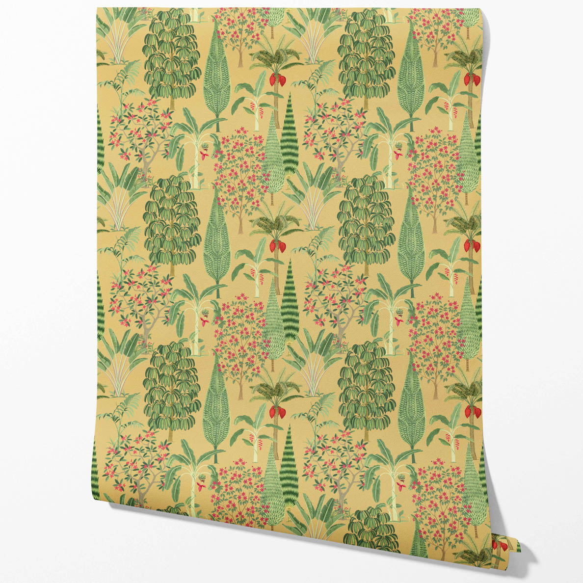 Tropical Floral/ Botanical Kitchen Wallpaper Sample (Yellow/ Green/ Pink/ Red)
