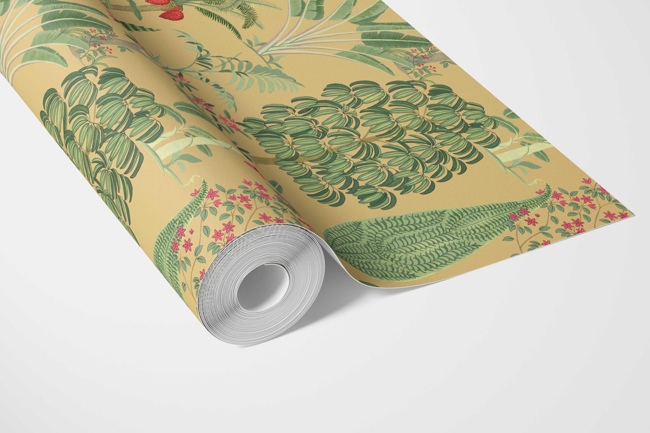 Tropical Floral/ Botanical Bathroom Wallpaper Sample (Yellow/ Green/ Pink/ Red)
