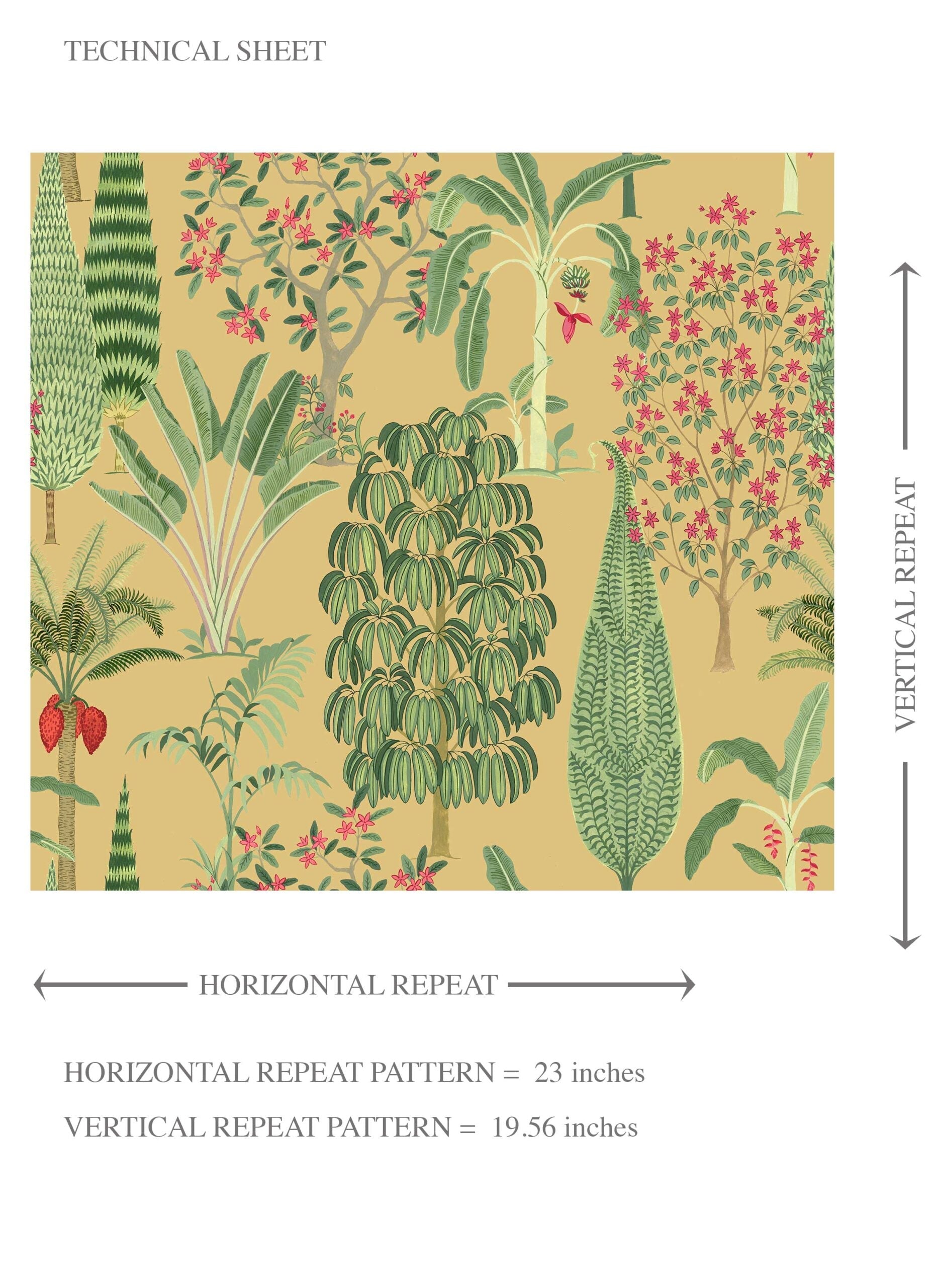 Tropical Floral/ Botanical Kids Room Wallpaper Sample (Yellow/ Green/ Pink/ Red)