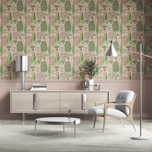Tropical Floral/ Botanical Traditional Wallpaper (Pink/ Green/ Red)