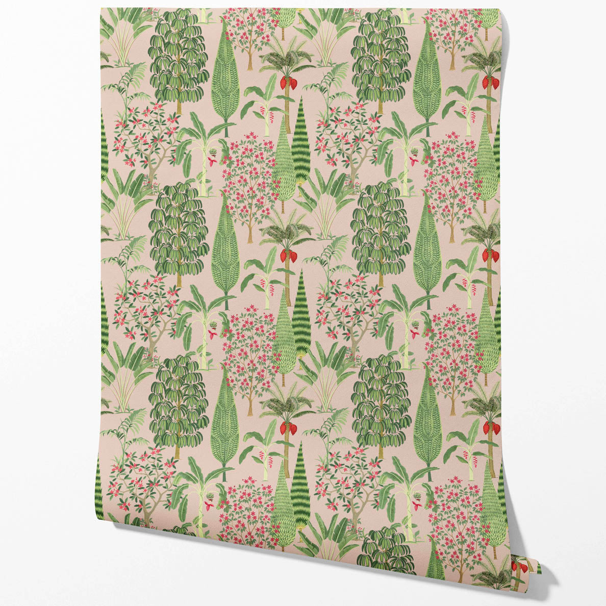 Tropical Floral/ Botanical Kitchen Wallpaper (Pink/ Green/ Red)