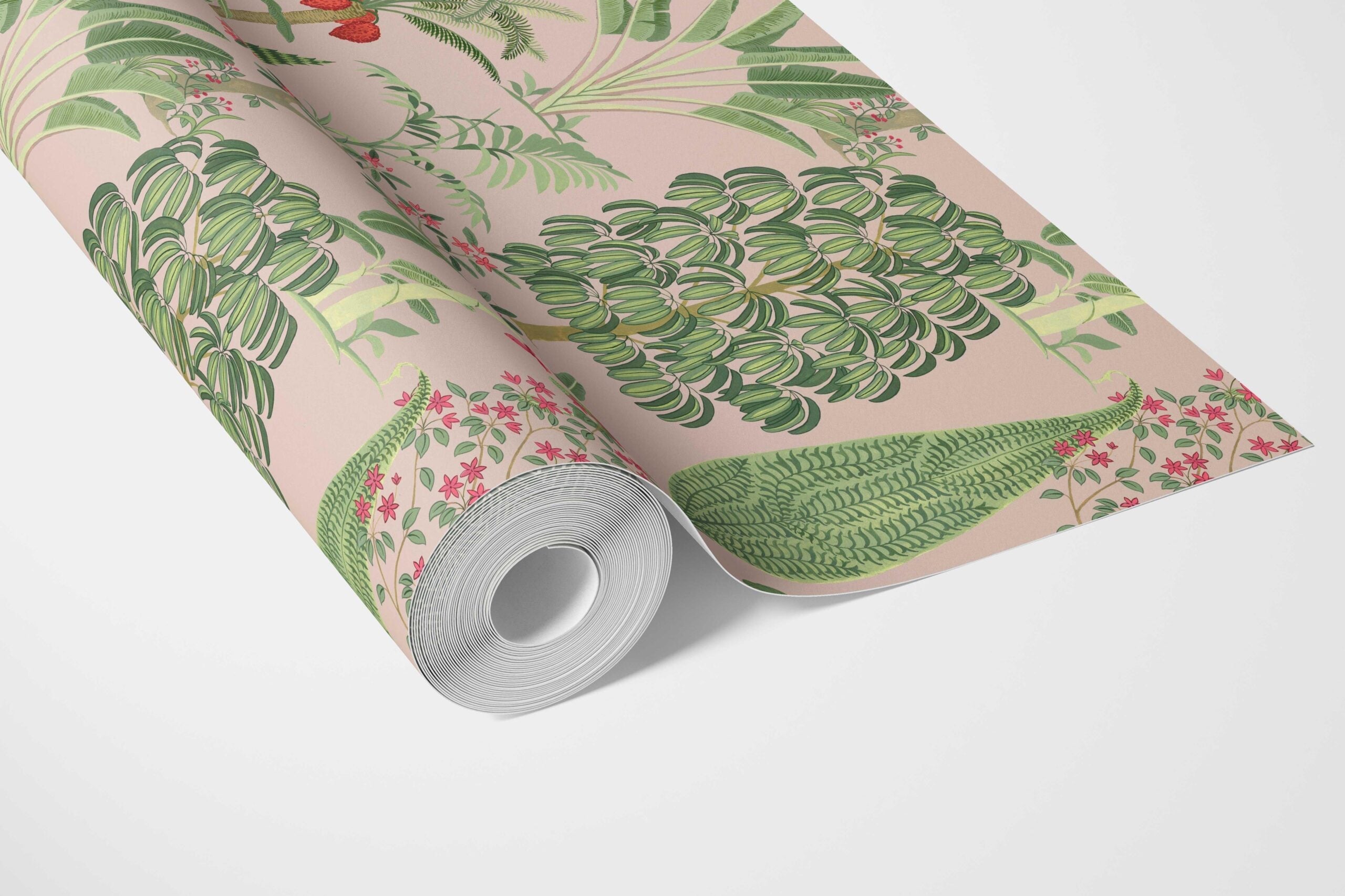 Tropical Floral/ Botanical Bathroom Wallpaper (Pink/ Green/ Red)