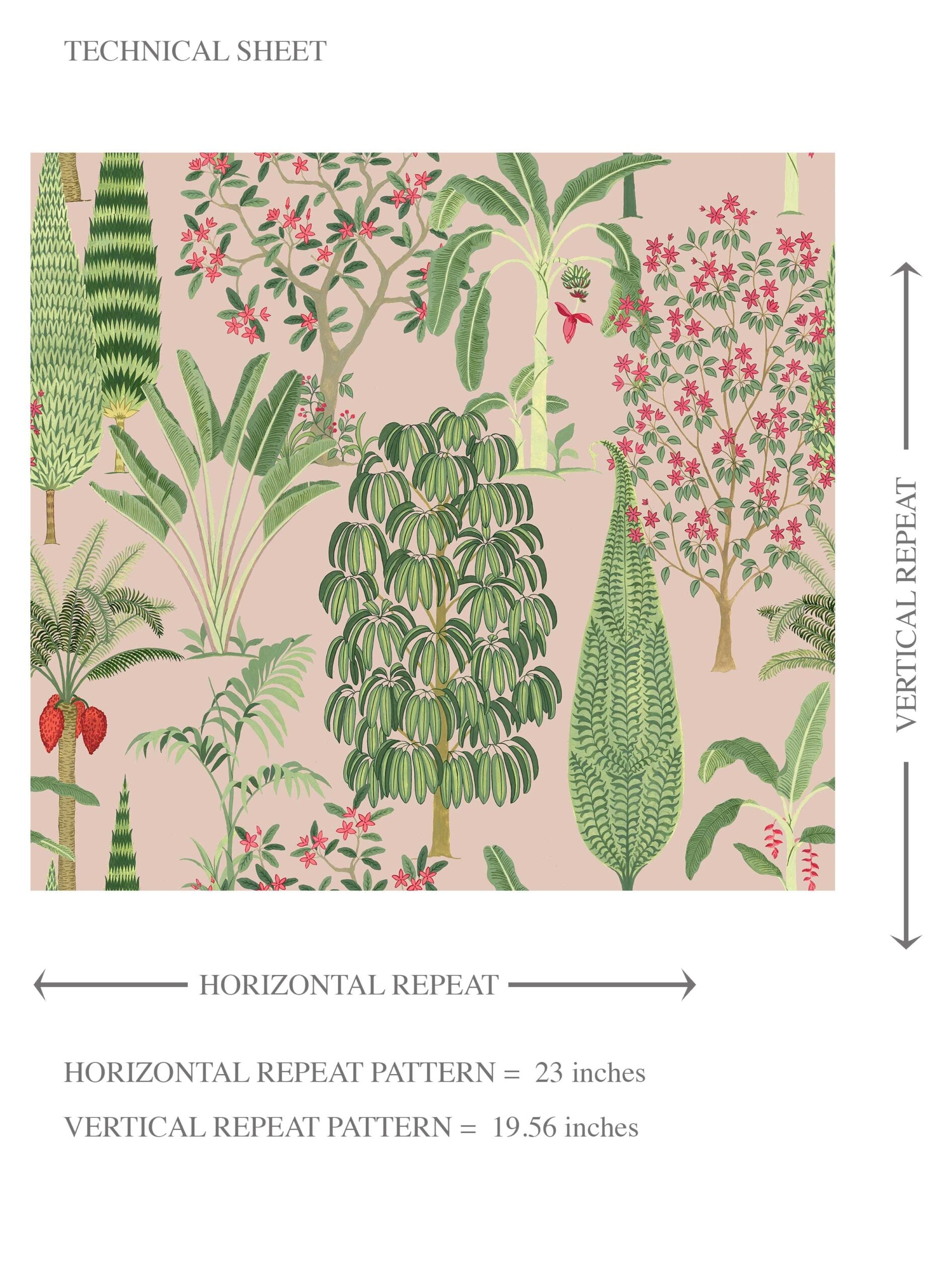 Tropical Floral/ Botanical Kids Room Wallpaper (Pink/ Green/ Red)