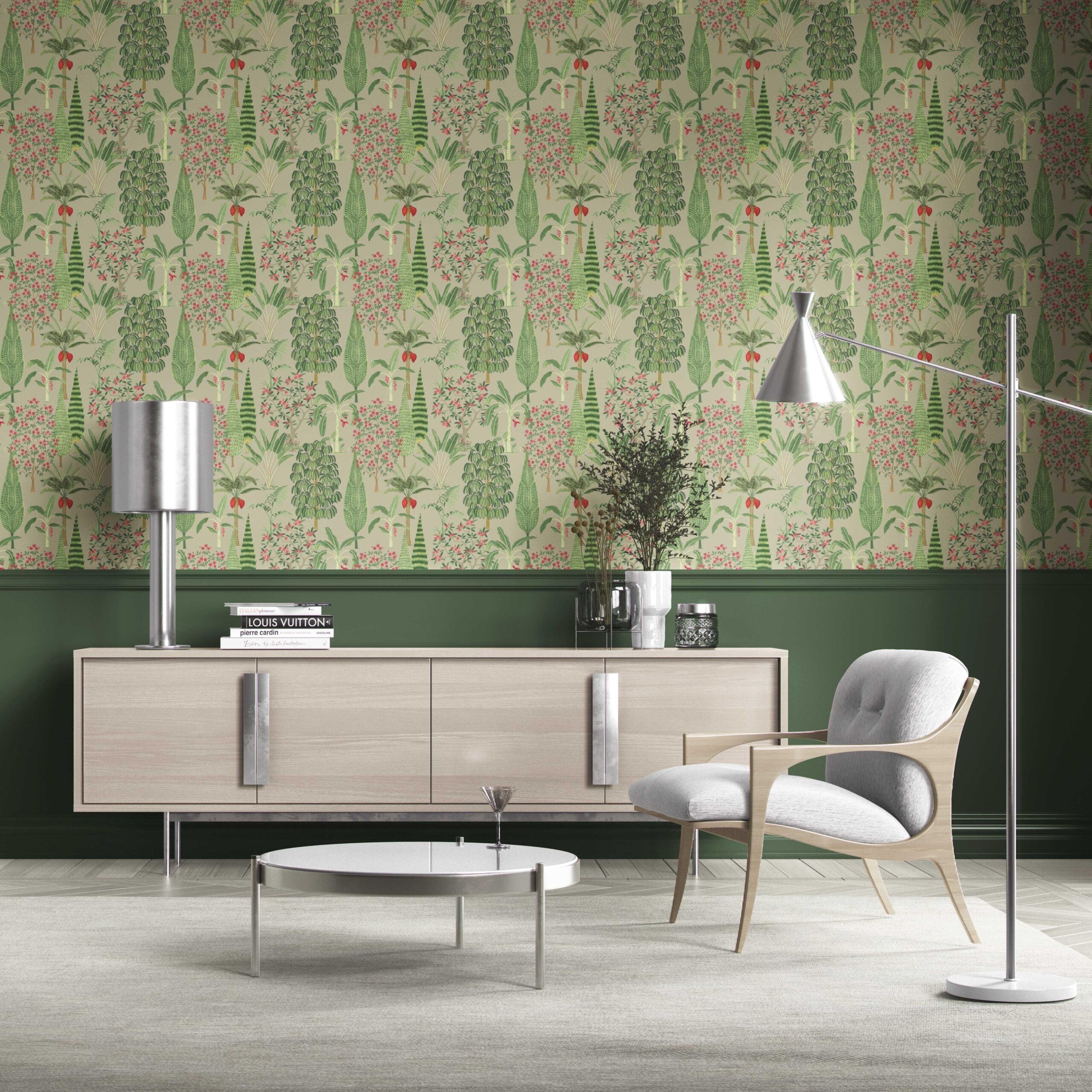 Tropical Floral/ Botanical Traditional Wallpaper (Green/ Pink/ Red)