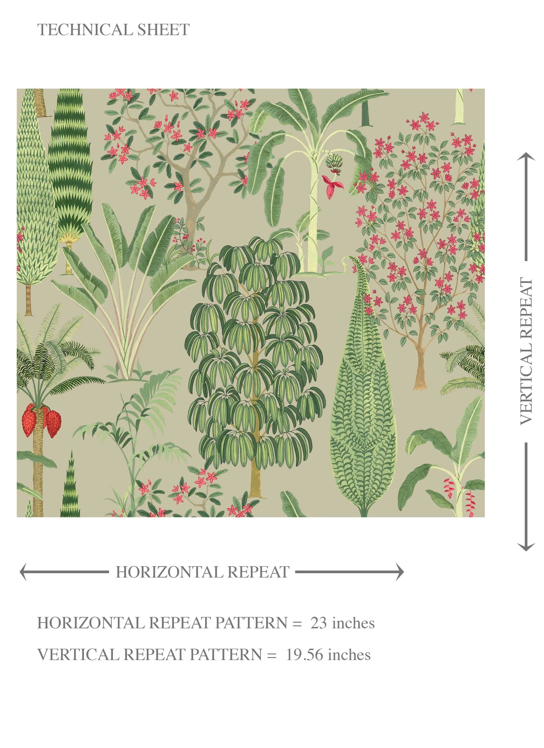Tropical Floral/ Botanical Kids Room Wallpaper (Green/ Pink/ Red)