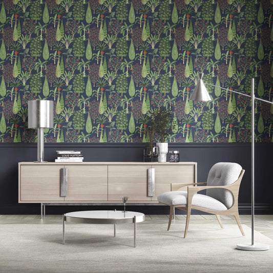 Tropical Floral/ Botanical Traditional Wallpaper (Navy Blue/ Green/ Pink/ Red)