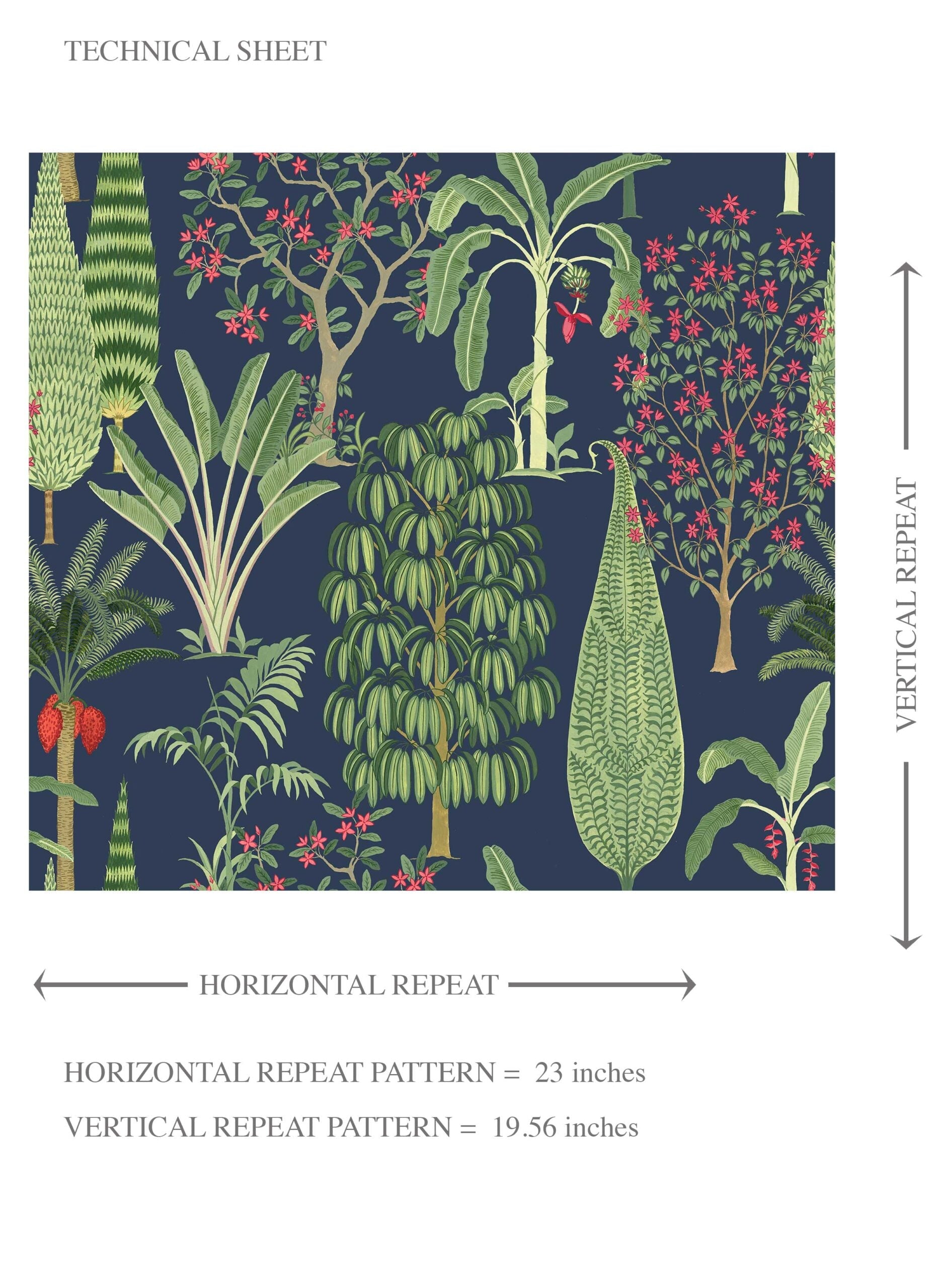 Tropical Floral/ Botanical Kids Room Wallpaper Sample (Navy Blue/ Green/ Pink/ Red)