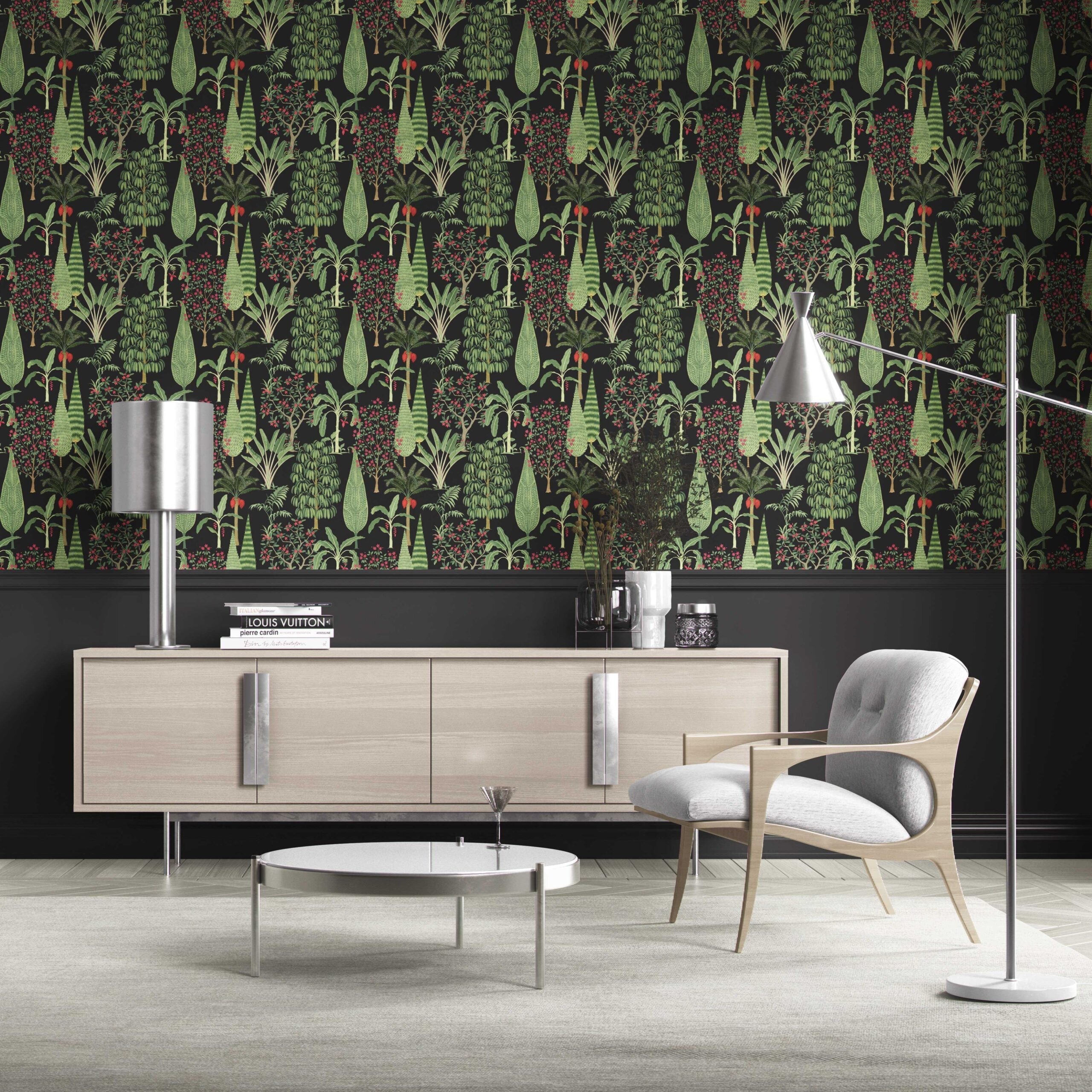 Tropical Floral/ Botanical Traditional Wallpaper (Black/ Green/ Pink/ Red)