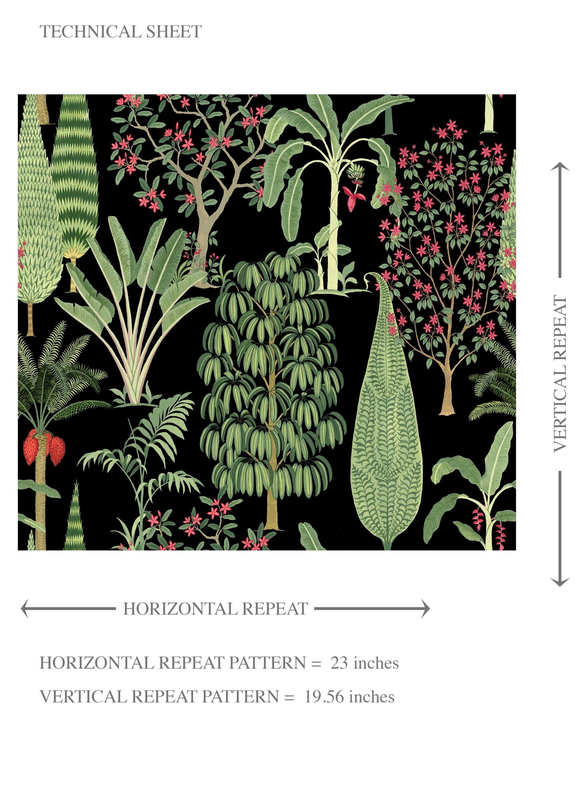 Tropical Floral/ Botanical Kids Room Wallpaper (Black/ Green/ Pink/ Red)