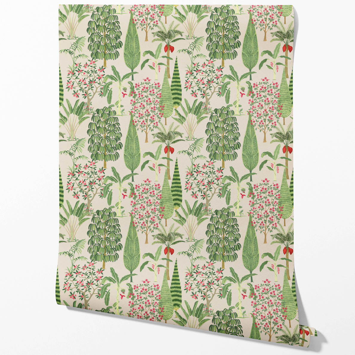 Tropical Floral/ Botanical Kitchen Wallpaper (Beige/ Green/ Pink/ Red)