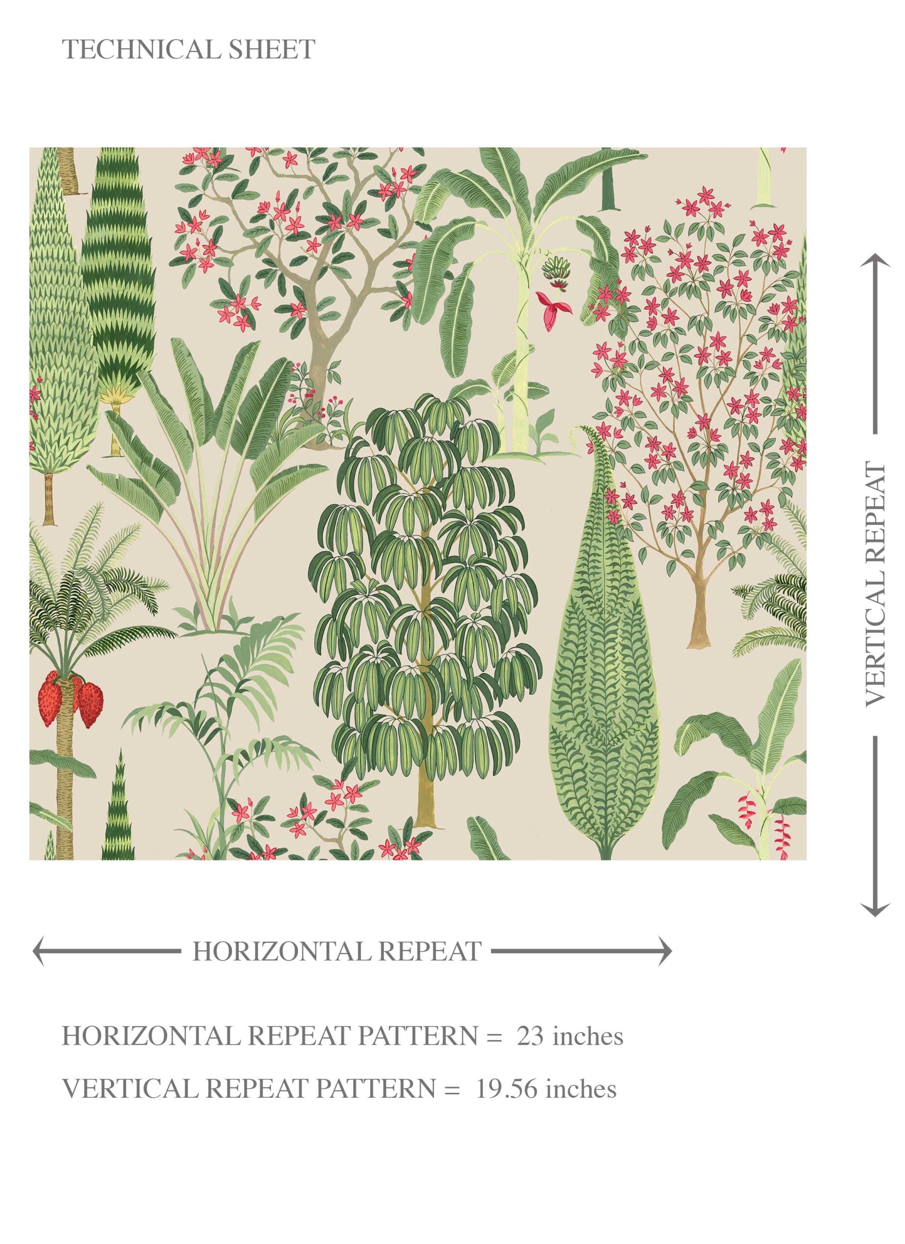 Tropical Floral/ Botanical Kids Room Wallpaper Sample (Beige/ Green/ Pink/ Red)