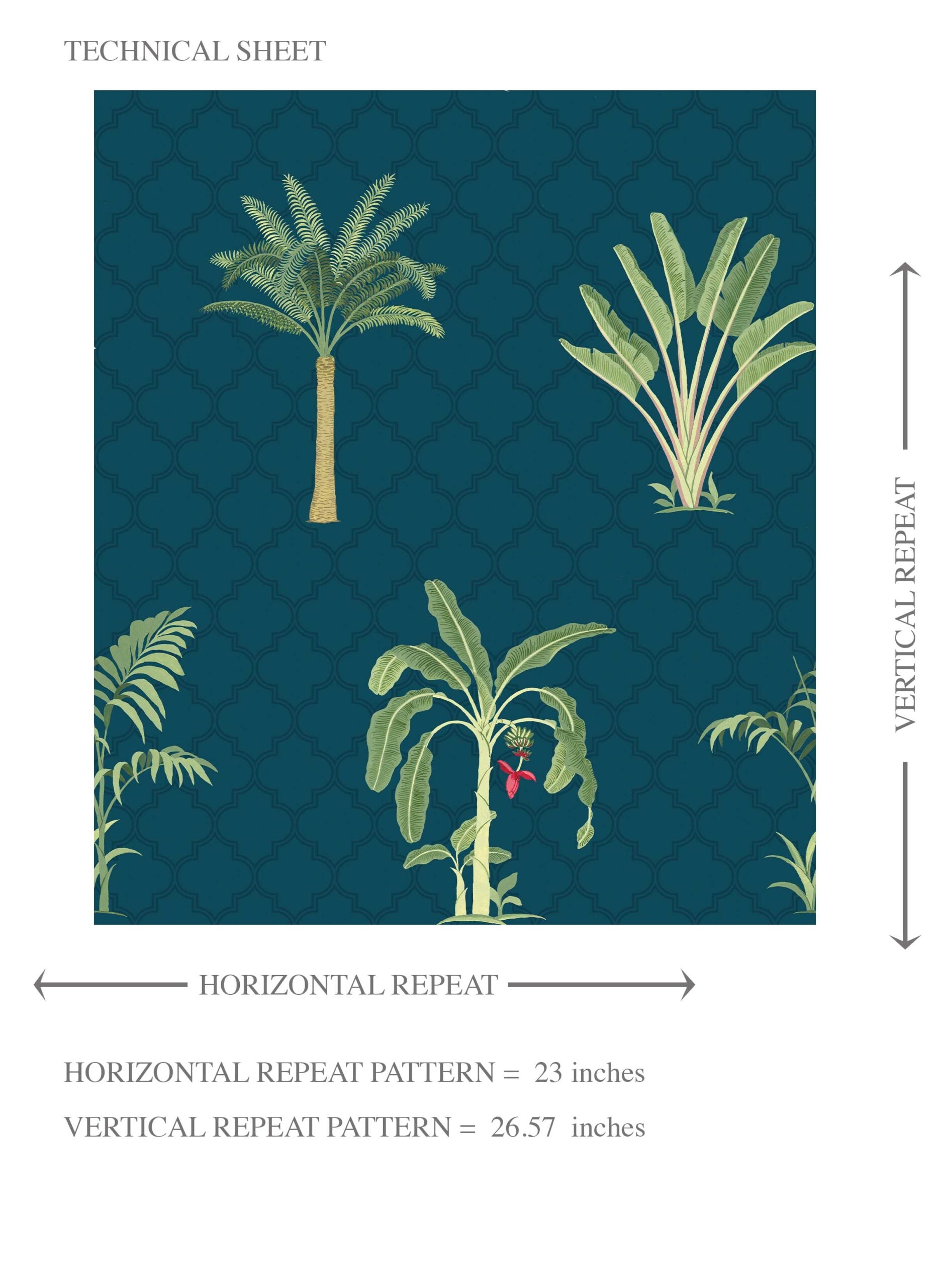Botanical/ Floral Block Print Kids Room Wallpaper Sample (Teal Blue/ Green/ Red)