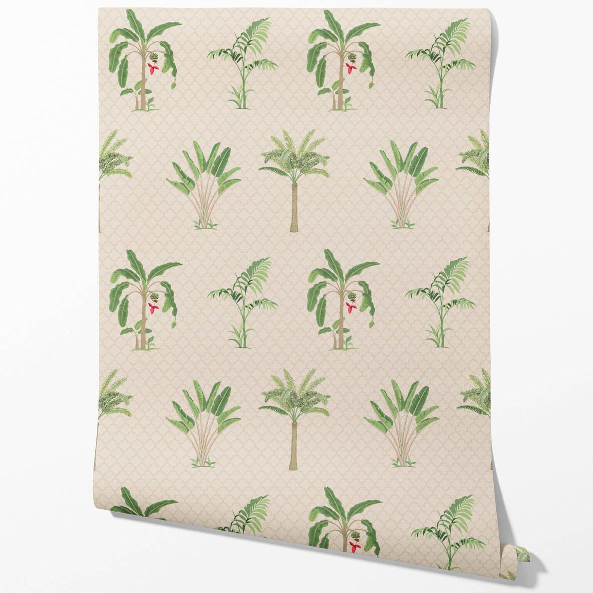 Botanical/ Floral Block Print Kitchen Wallpaper Sample (Beige/ Green/ Red/ Soft Taupe)