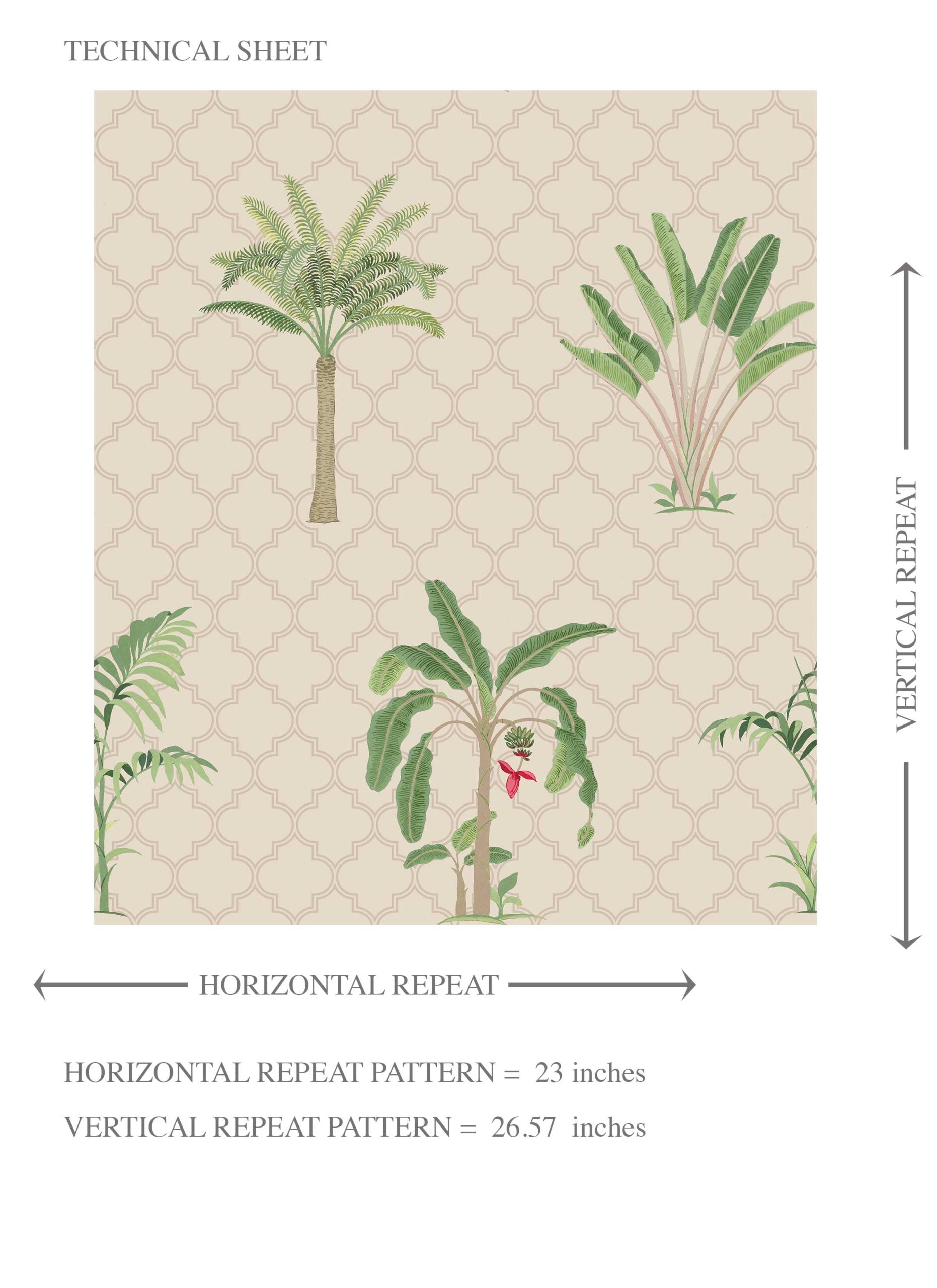 Botanical/ Floral Block Print Kids Room Wallpaper Sample (Beige/ Green/ Red/ Soft Taupe)