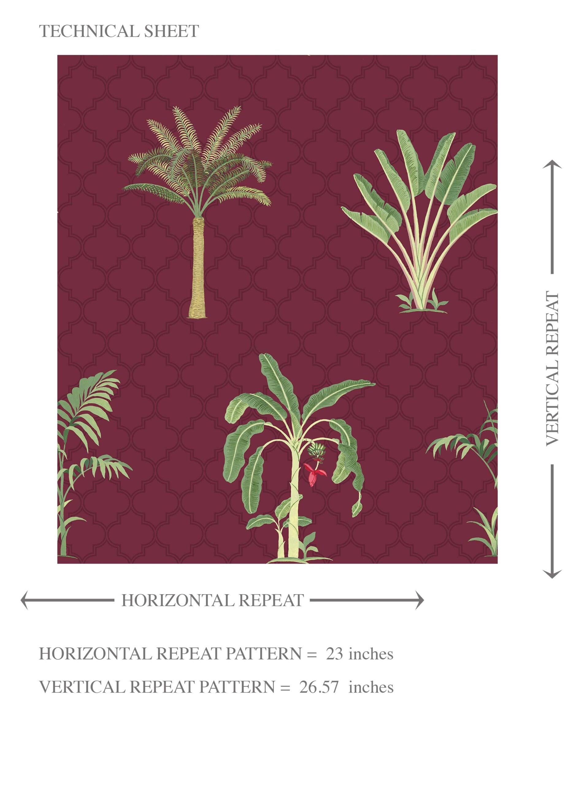 Botanical/ Floral Block Print Kids Room Wallpaper (Red/ Maroon/ Green)