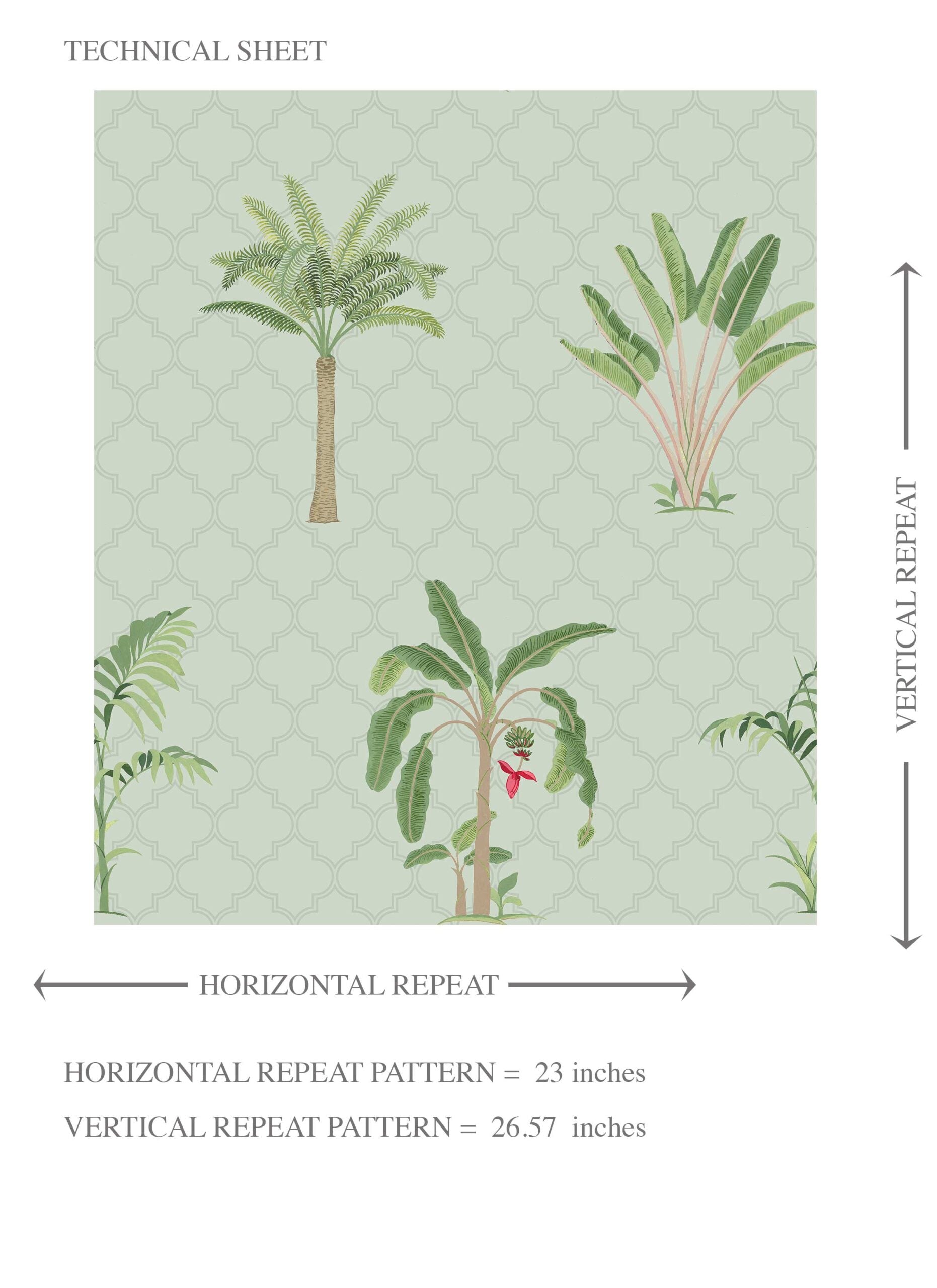 Botanical/ Floral Block Print Kids Room Wallpaper Sample (Mint Green/ Red)