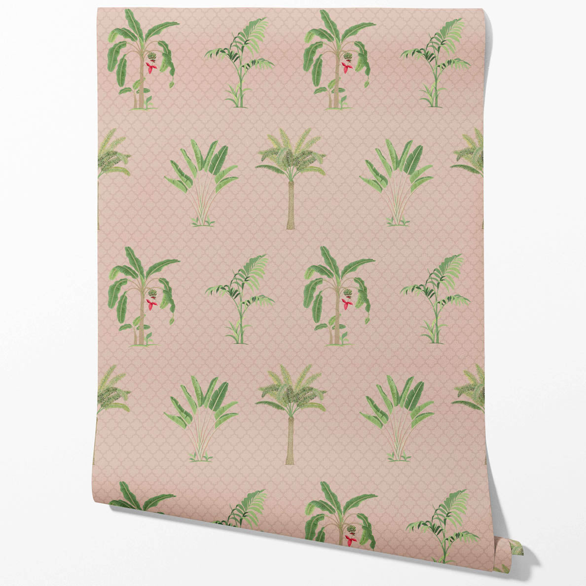 Botanical/ Floral Block Print Kitchen Wallpaper (Pink/ Green/ Red)