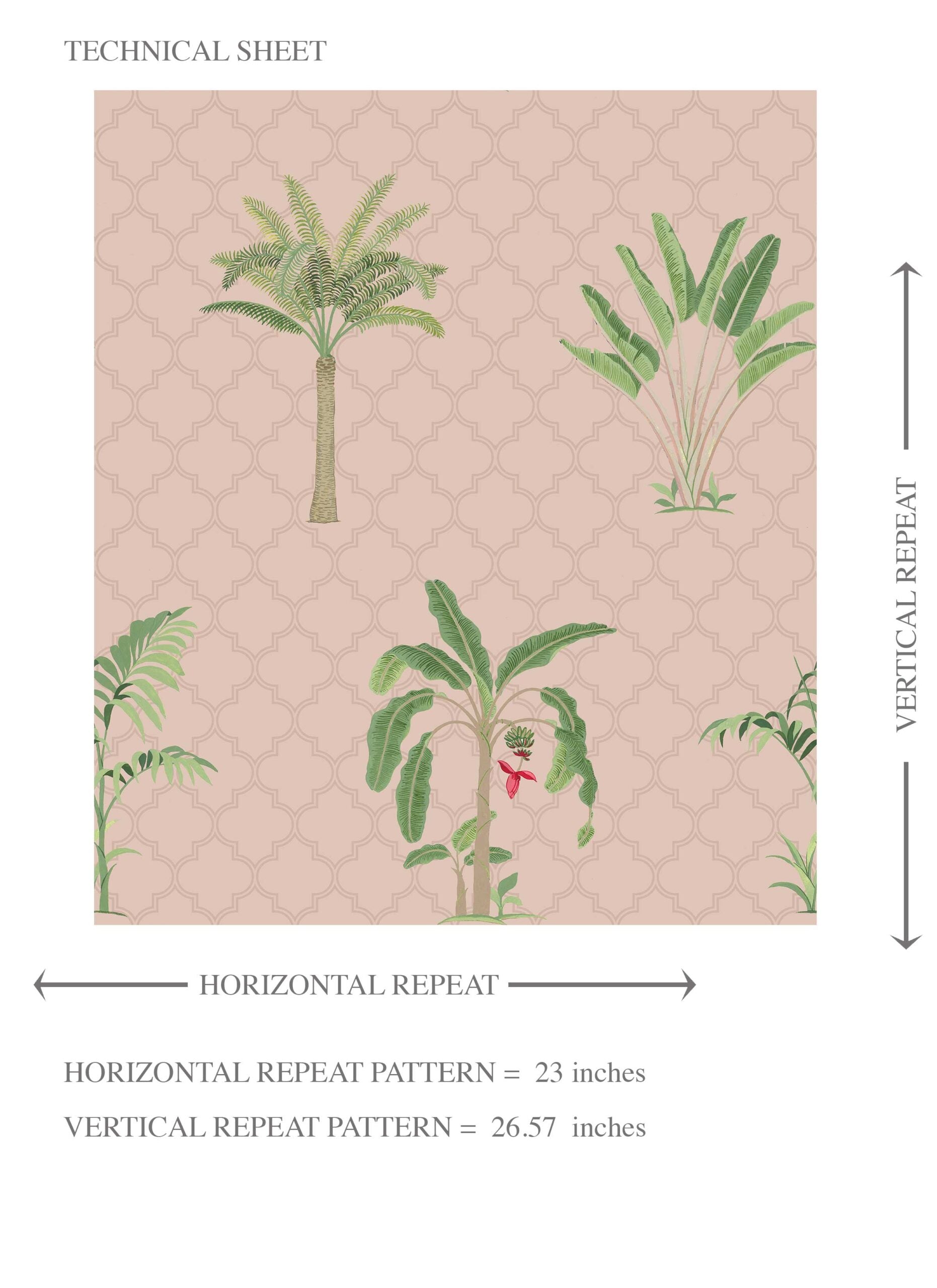 Botanical/ Floral Block Print Kids Room Wallpaper (Pink/ Green/ Red)