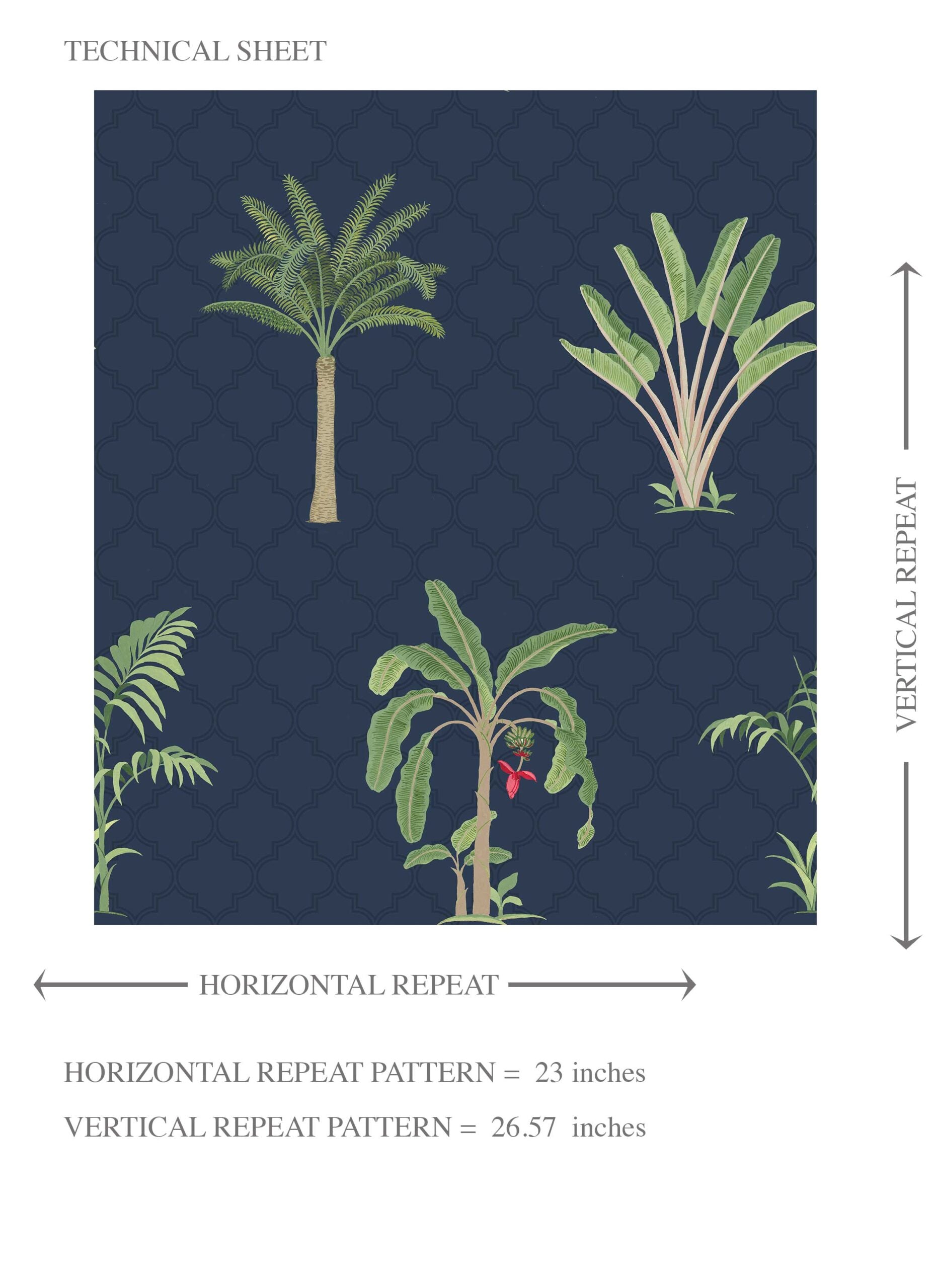 Botanical/ Floral Block Print Kids Room Wallpaper Sample (Navy Blue/ Green/ Red)