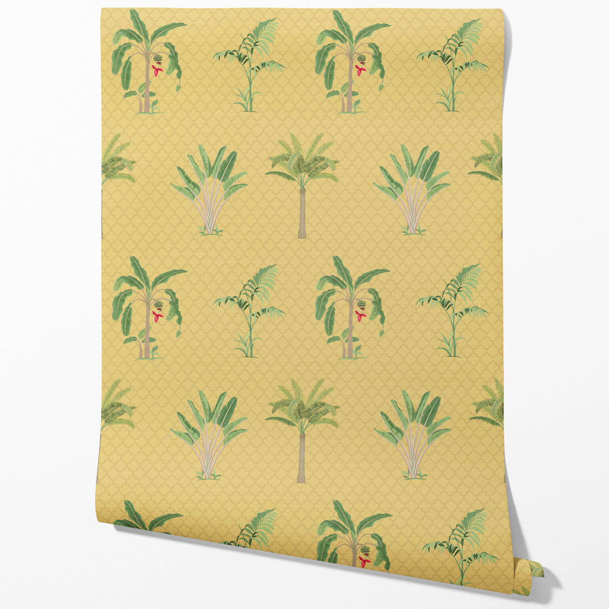 Botanical/ Floral Block Print Kitchen Wallpaper (Yellow/ Green/ Red)