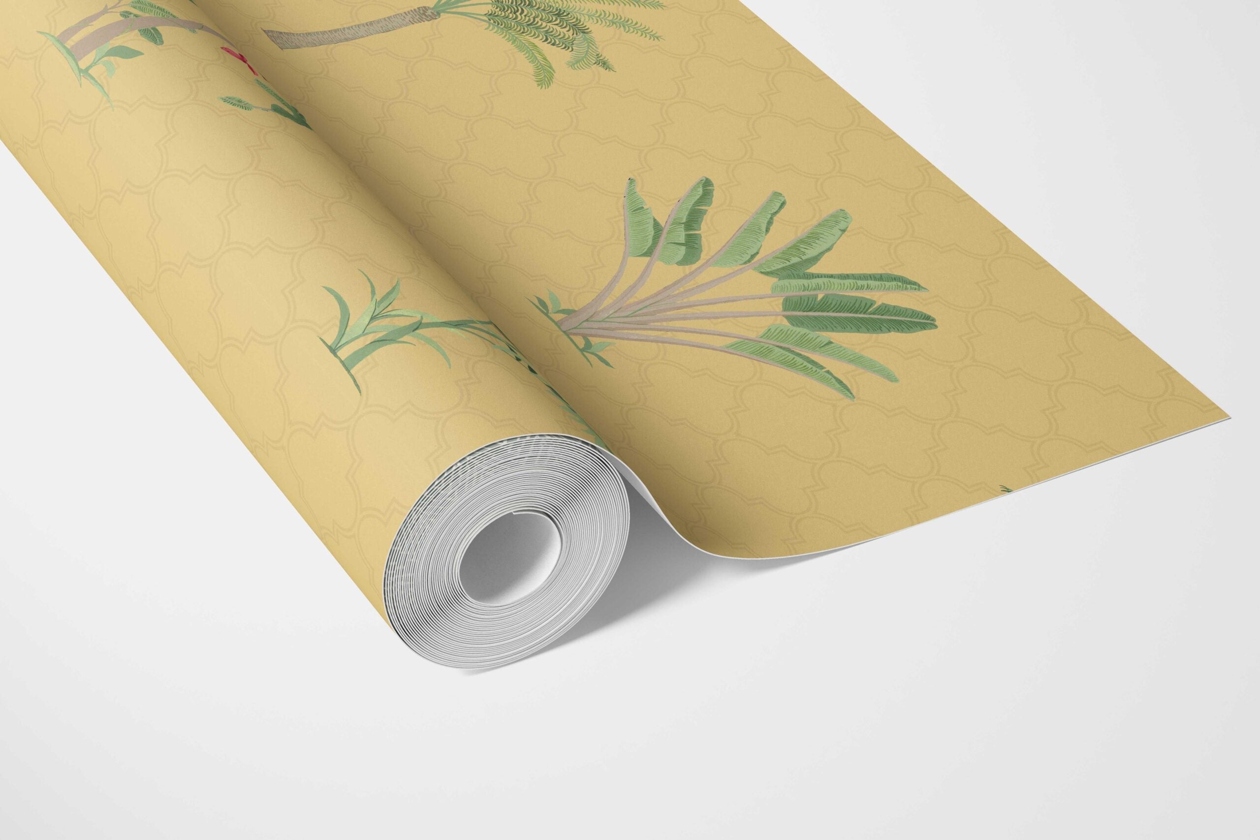Botanical/ Floral Block Print Bathroom Wallpaper (Yellow/ Green/ Red)