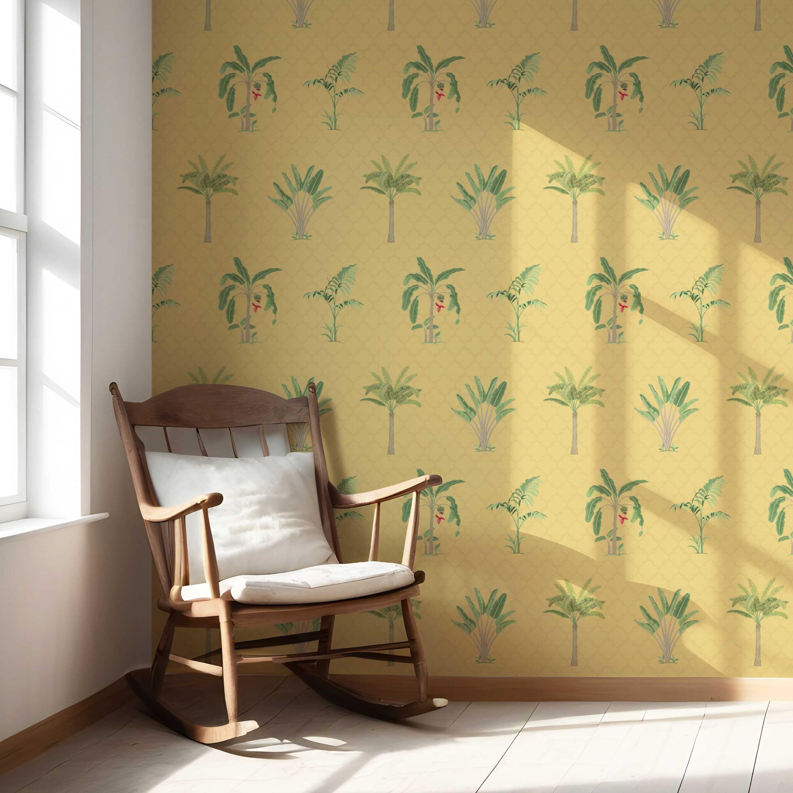 Botanical/ Floral Block Print Nursery Wallpaper Sample (Yellow/ Green/ Red)